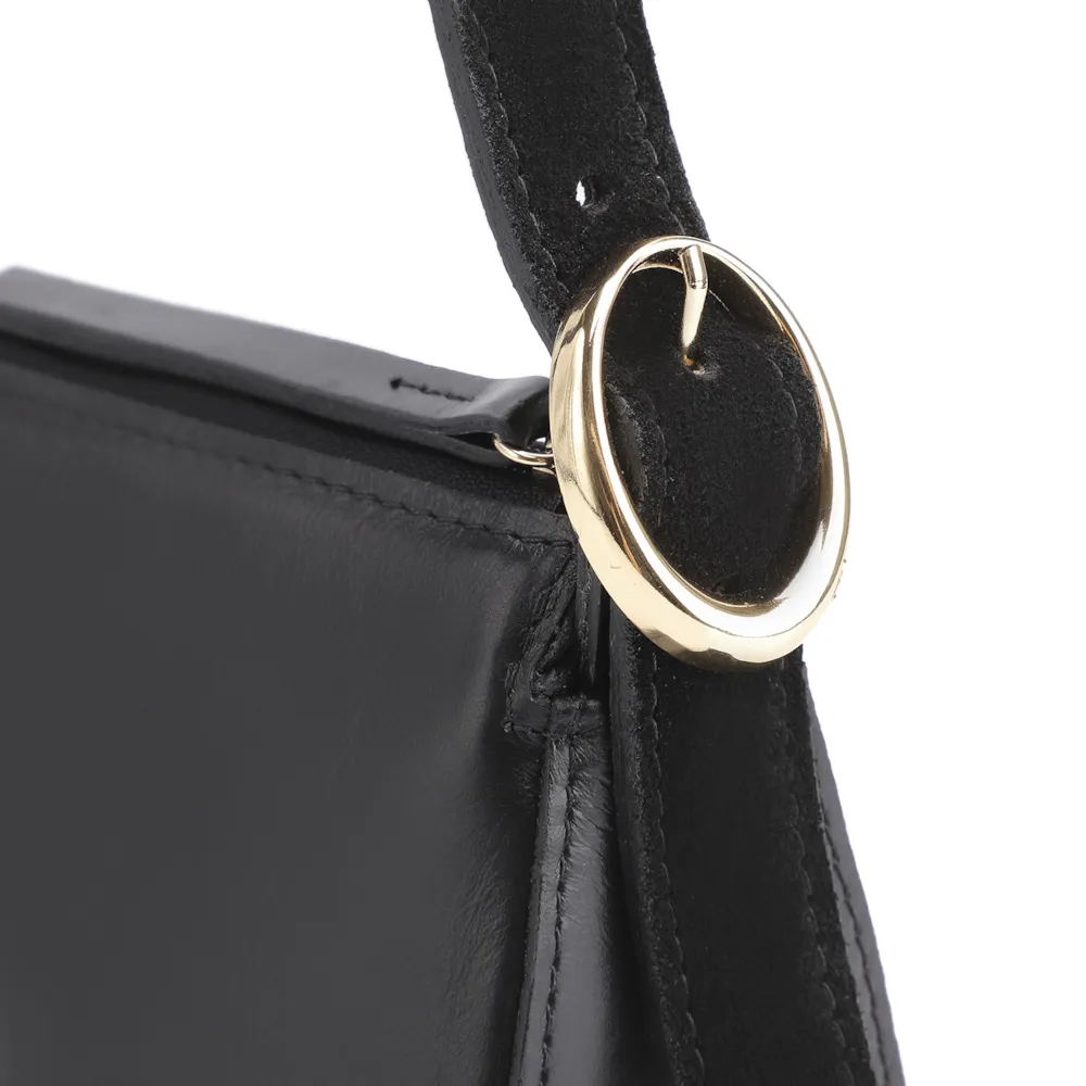 Bolsa Transversal Fivela Couro Preto/Camurça Preto - imagem 5