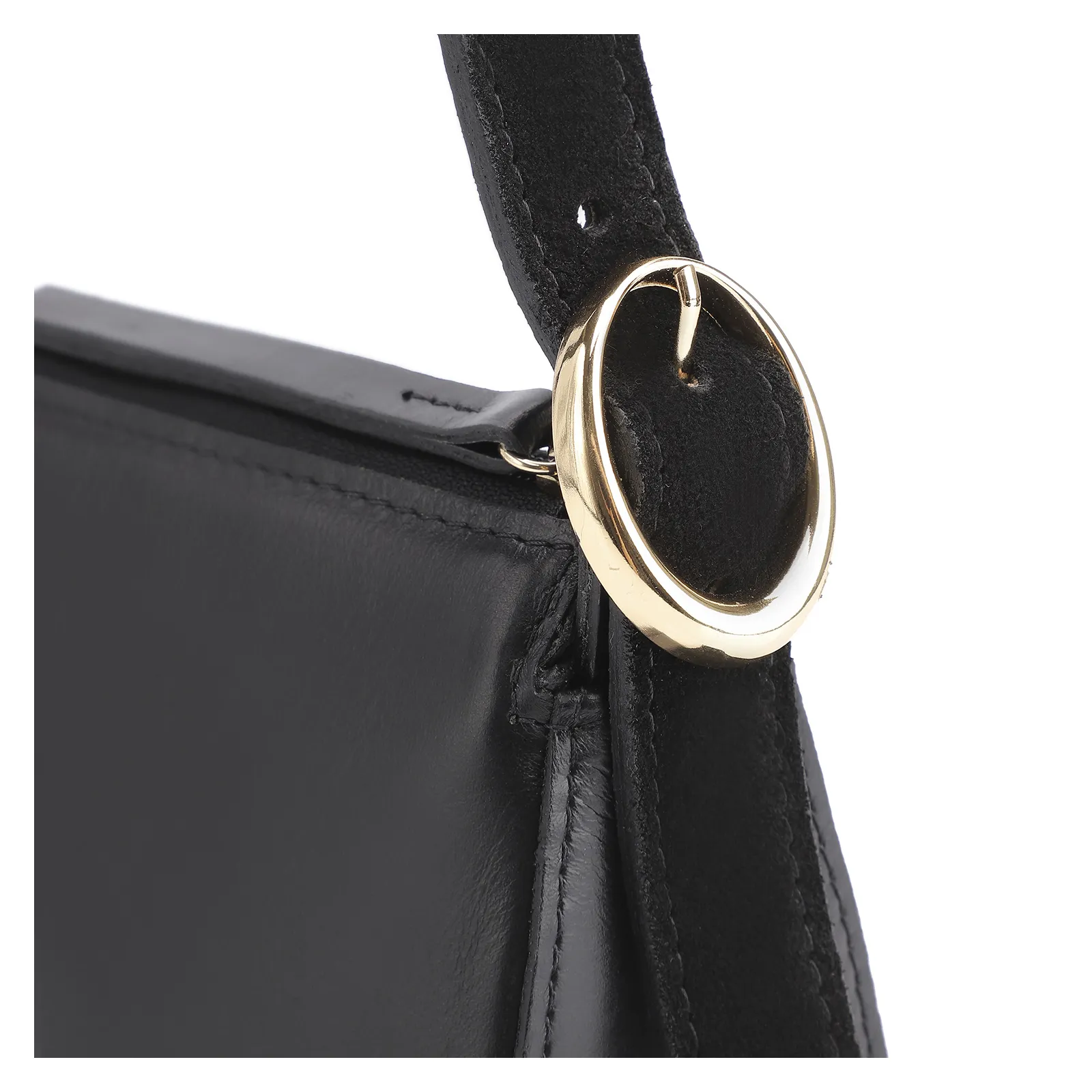 Bolsa Transversal Fivela Couro Preto/Camurça Preto