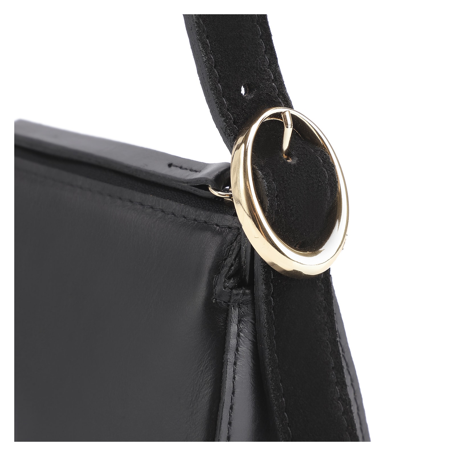 Bolsa Transversal Fivela Couro Preto/Camurça Preto