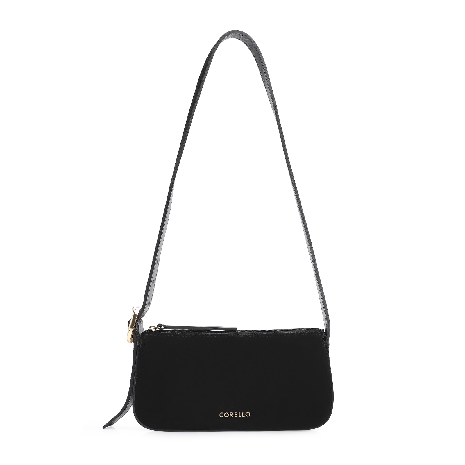 Bolsa Transversal Fivela Couro Preto/Camurça Preto