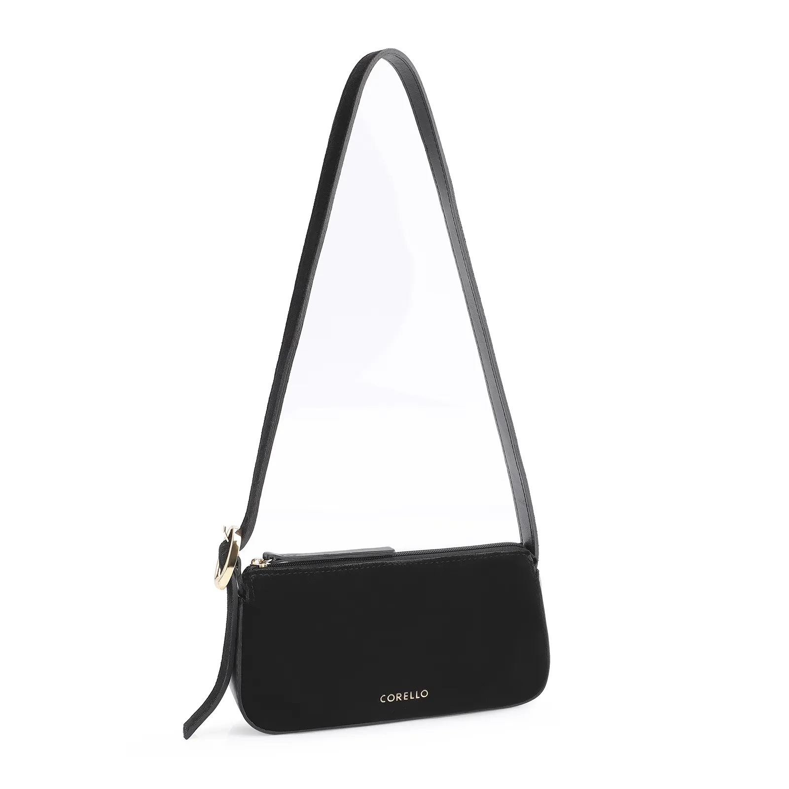 Bolsa Transversal Fivela Couro Preto/Camurça Preto