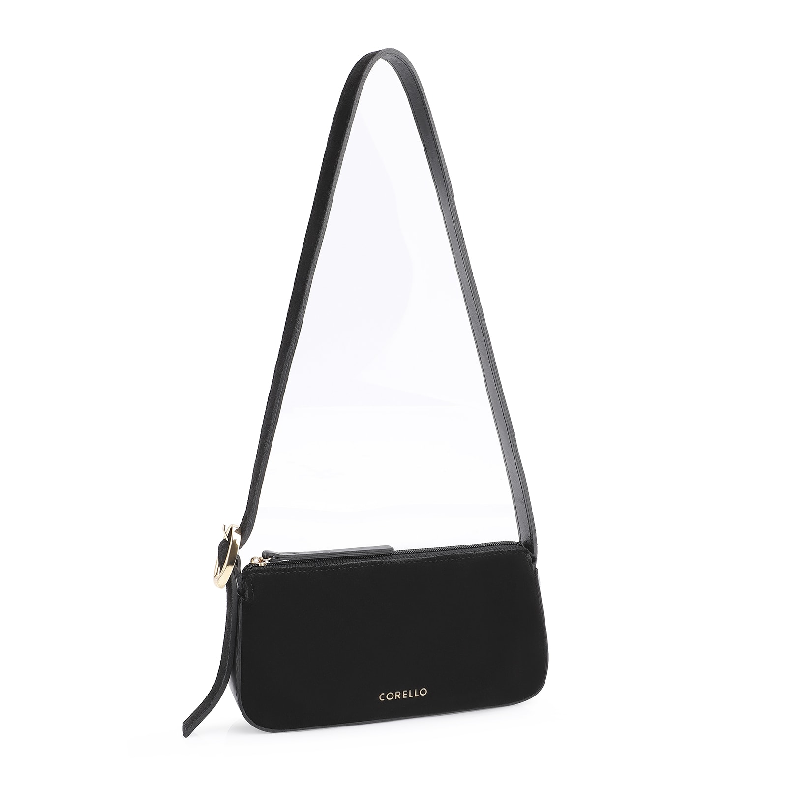 Bolsa Transversal Fivela Couro Preto/Camurça Preto