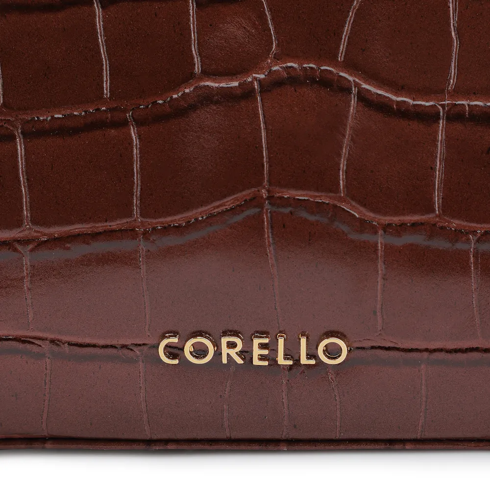 Bolsa Transversal Fivelas Couro Croco Marrom - imagem 6