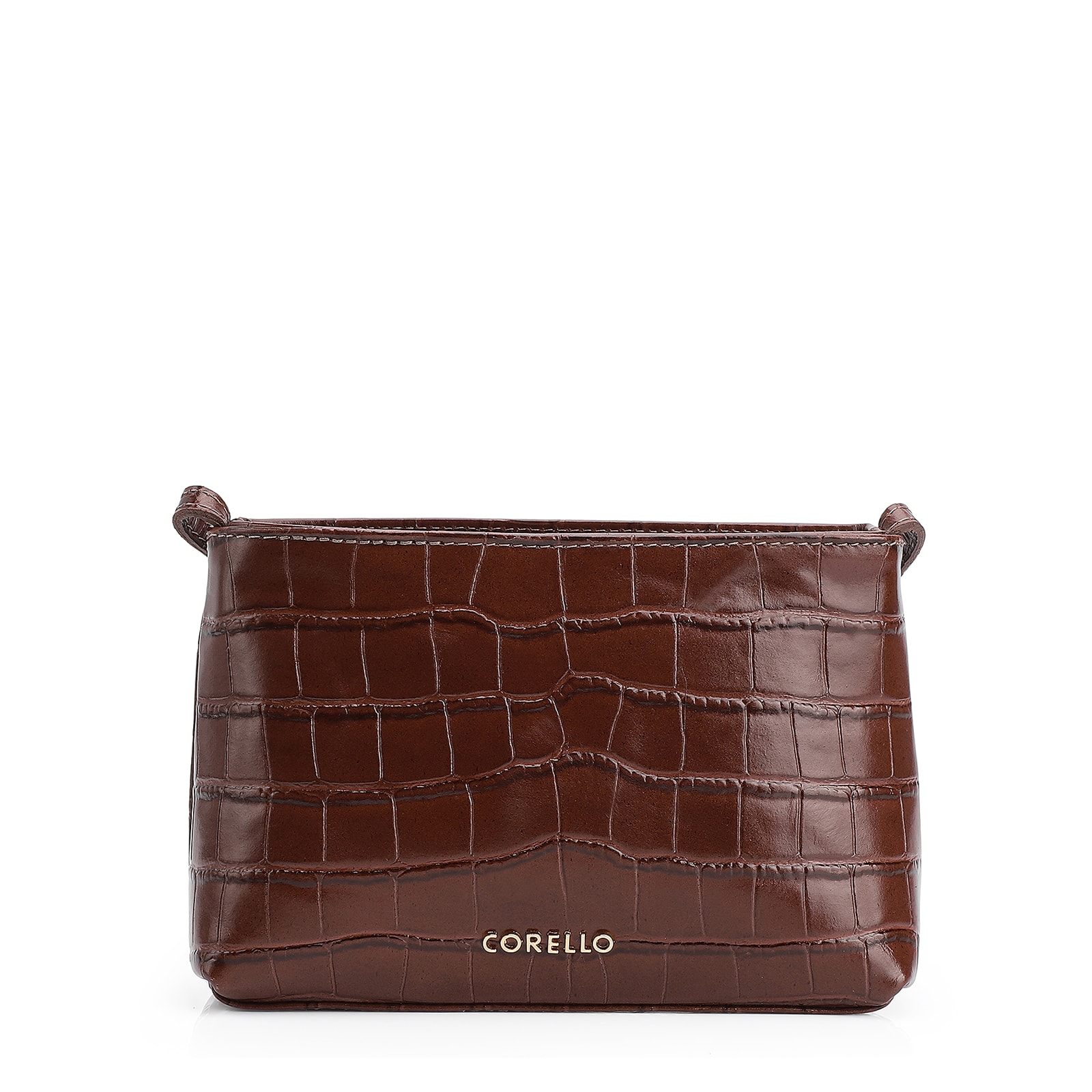 Bolsa Transversal Fivelas Couro Croco Marrom