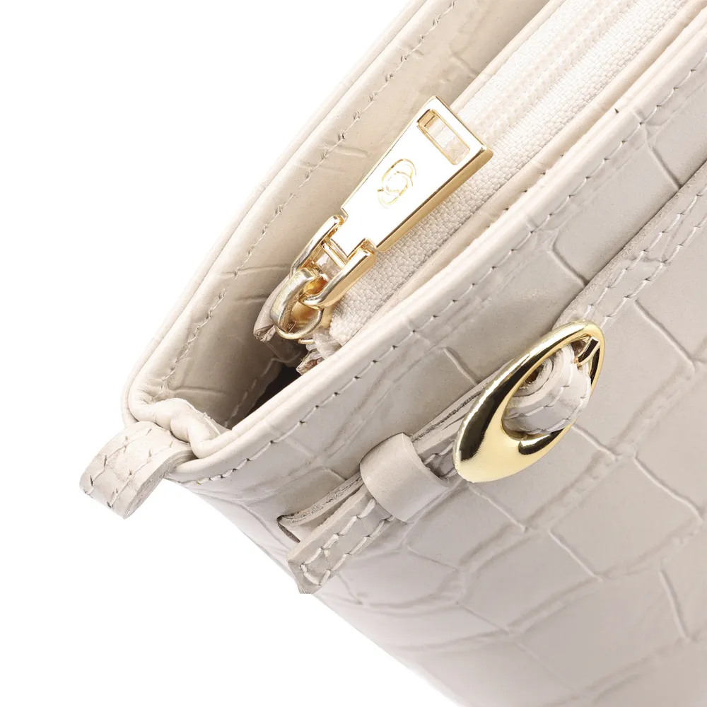 Bolsa Transversal Fivelas Couro Croco Off White - imagem 5