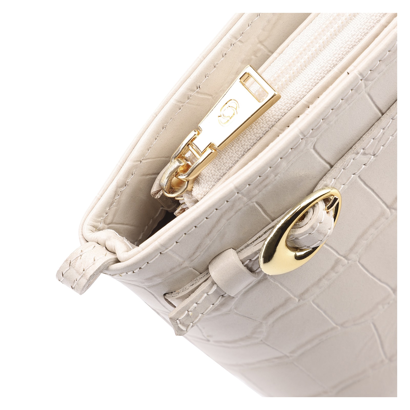 Bolsa Transversal Fivelas Couro Croco Off White