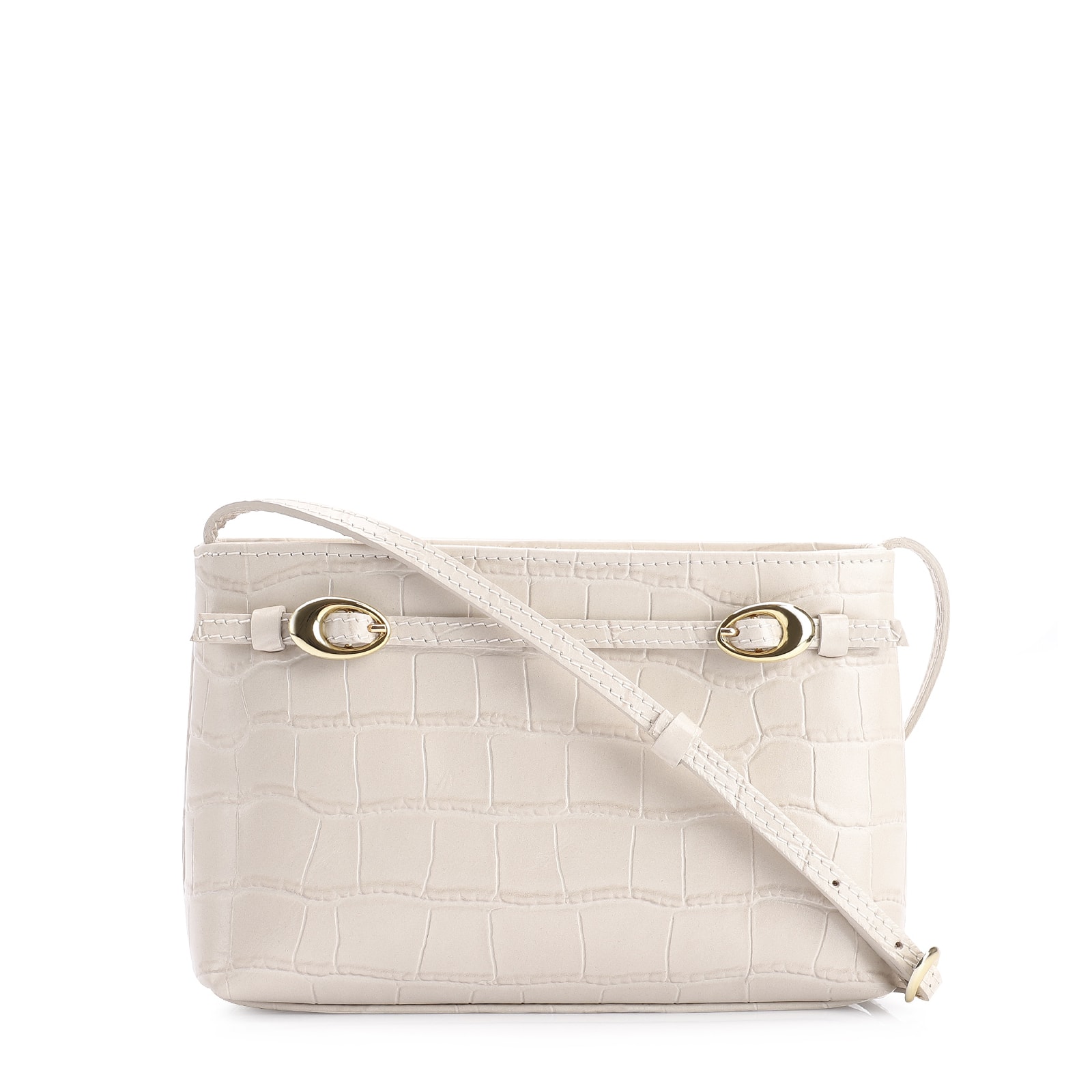 Bolsa Transversal Fivelas Couro Croco Off White