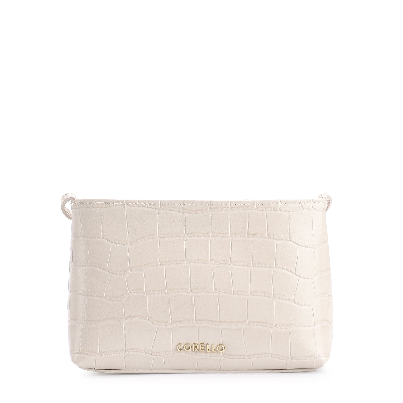 Bolsa Transversal Fivelas Couro Croco Off White