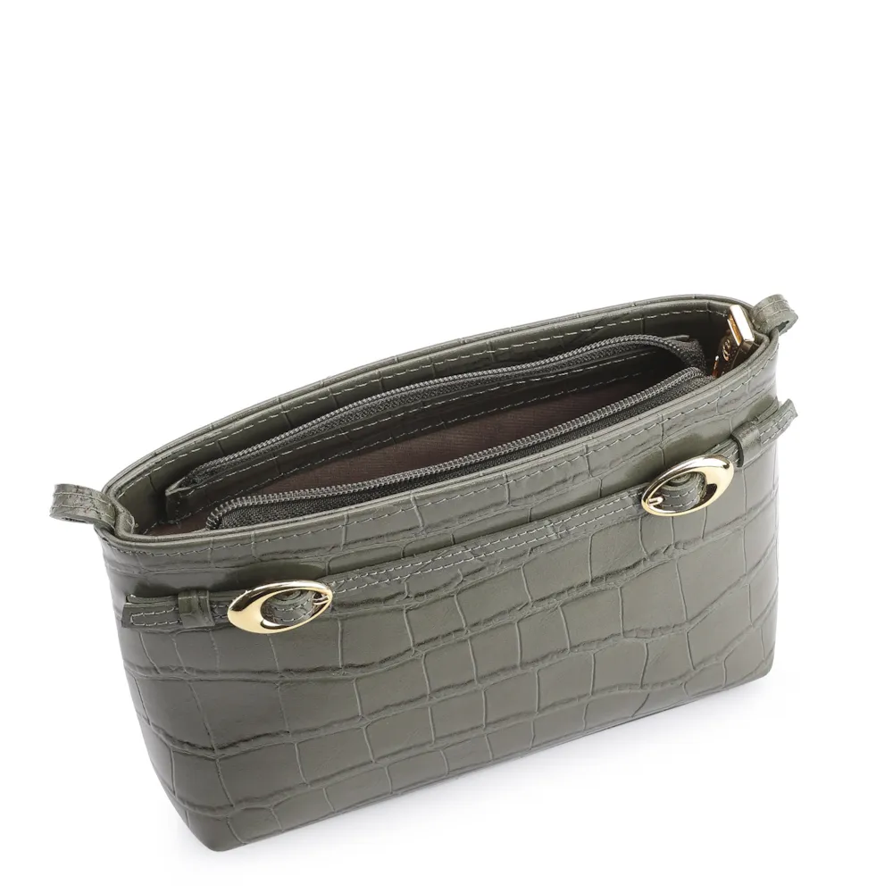 Bolsa Transversal Fivelas Couro Croco Verde - imagem 4