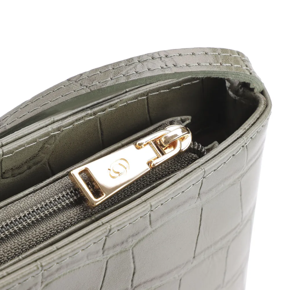Bolsa Transversal Fivelas Couro Croco Verde - imagem 5