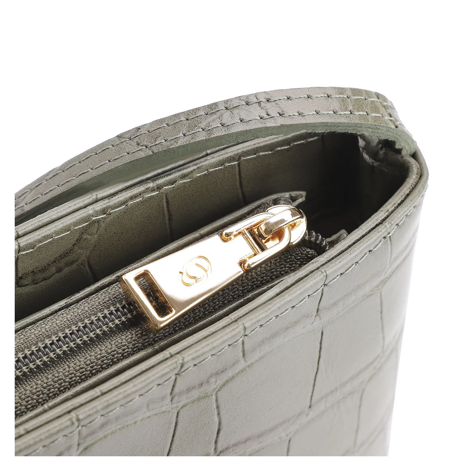 Bolsa Transversal Fivelas Couro Croco Verde