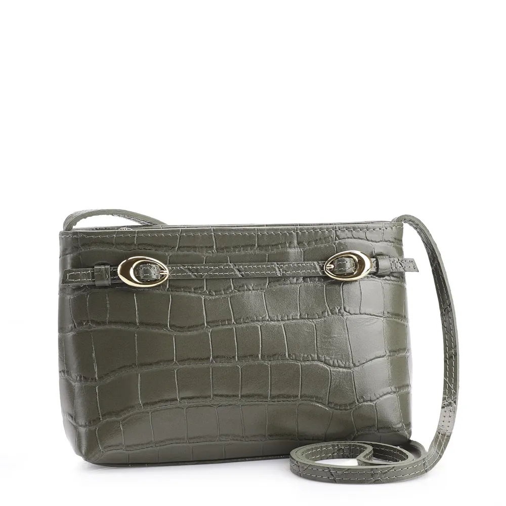 Bolsa Transversal Fivelas Couro Croco Verde - imagem 2