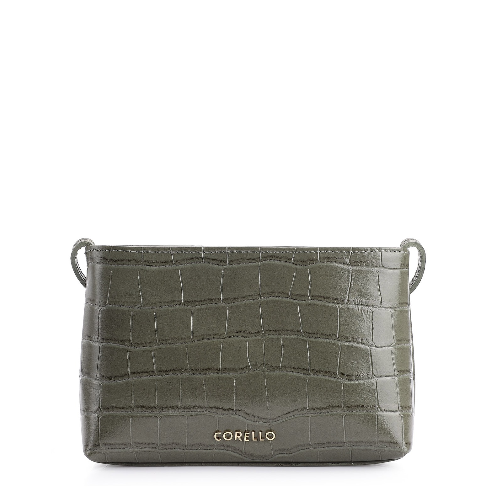 Bolsa Transversal Fivelas Couro Croco Verde
