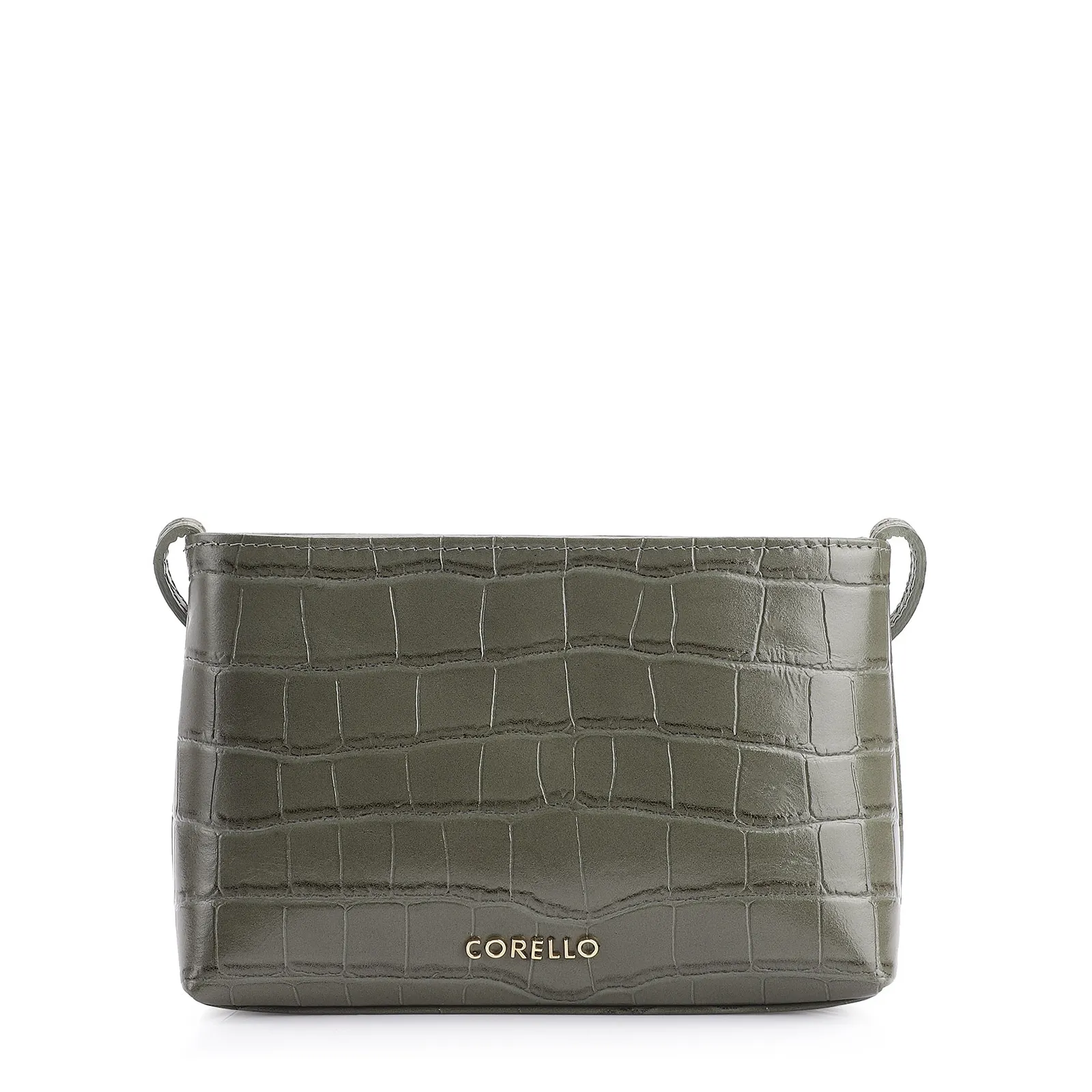 Bolsa Transversal Fivelas Couro Croco Verde