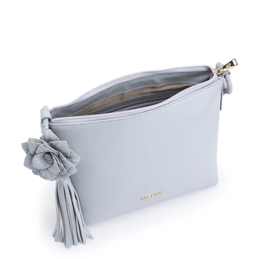 Bolsa Transversal Flor Couro Azul - imagem 4