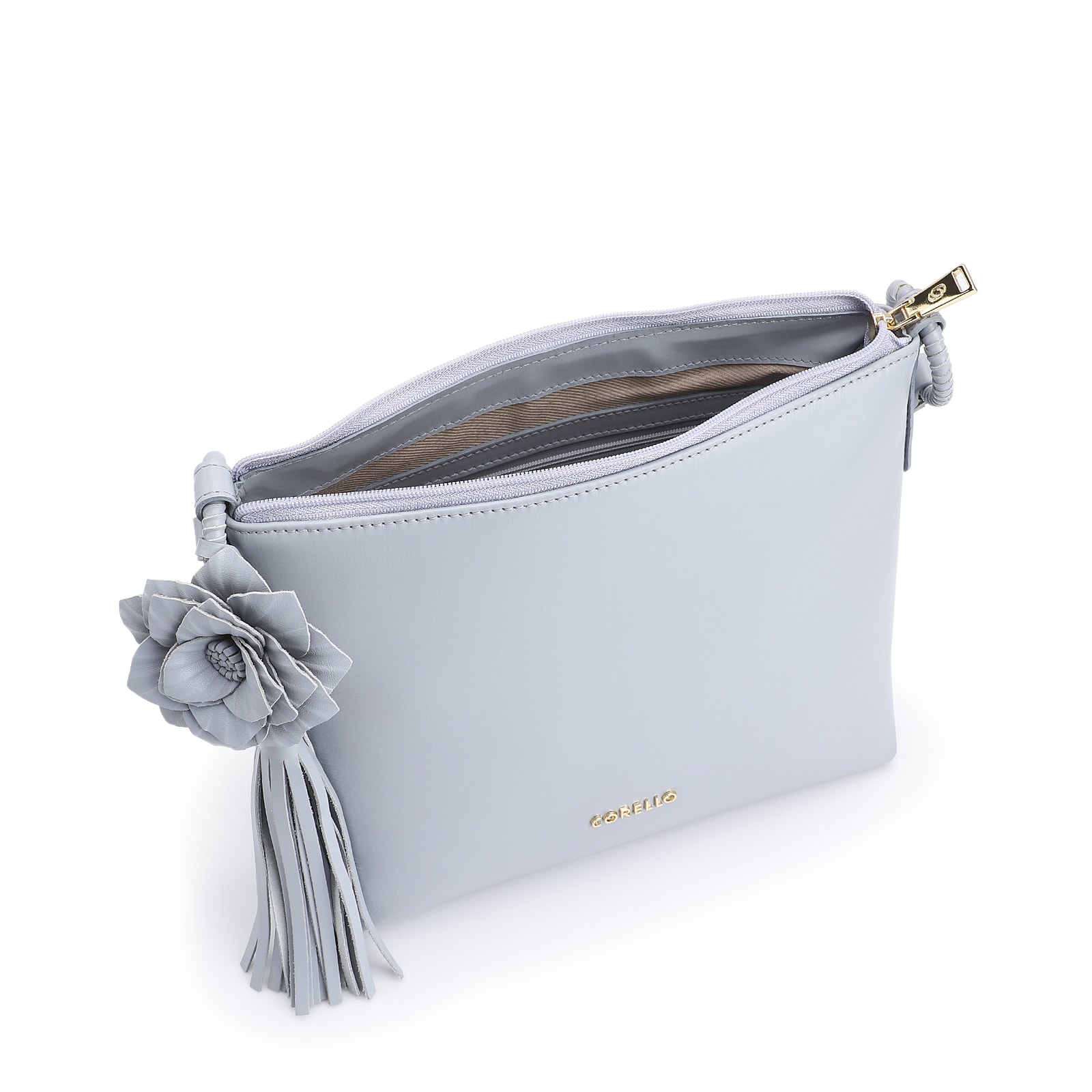 Bolsa Transversal Flor Couro Azul