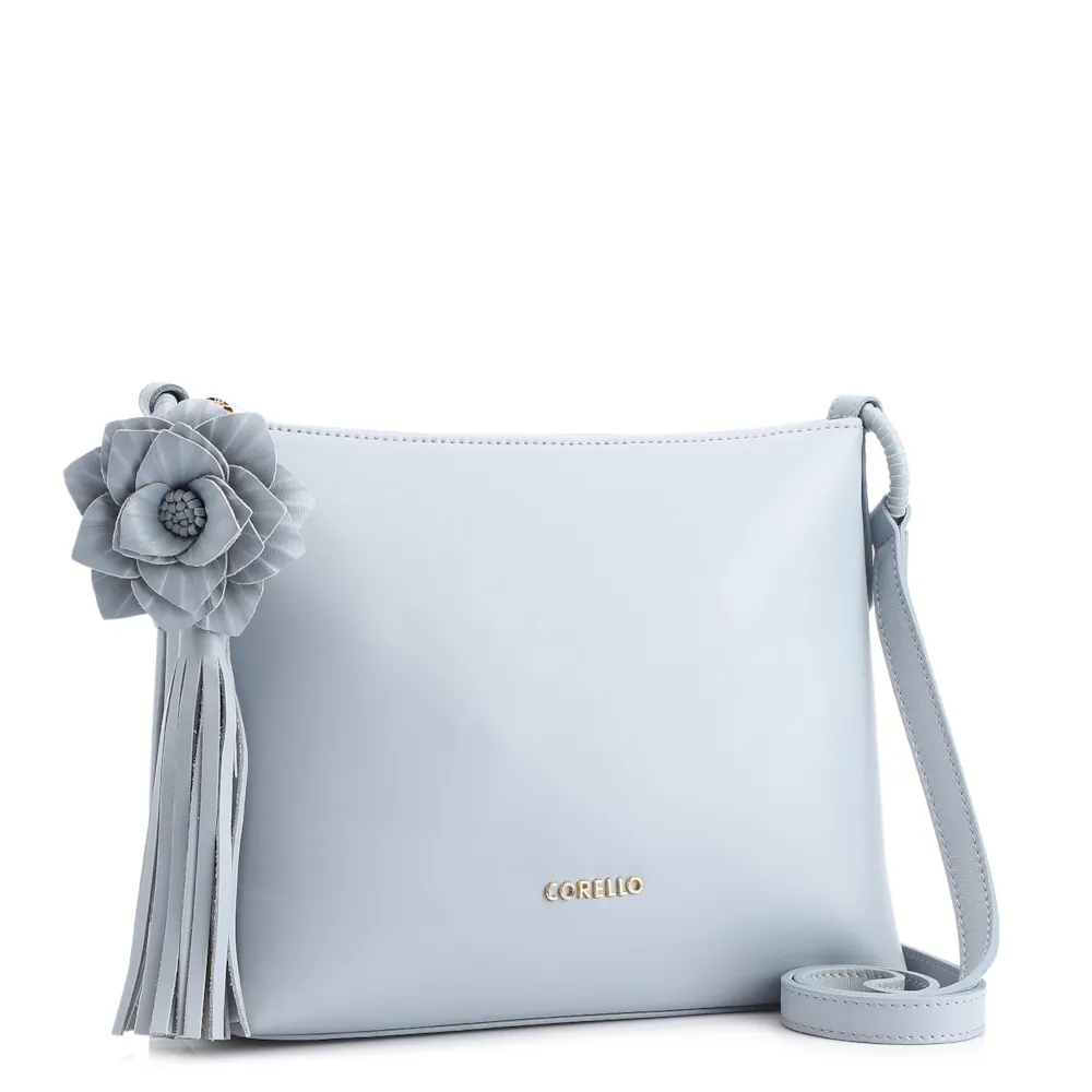Bolsa Transversal Flor Couro Azul - imagem 2