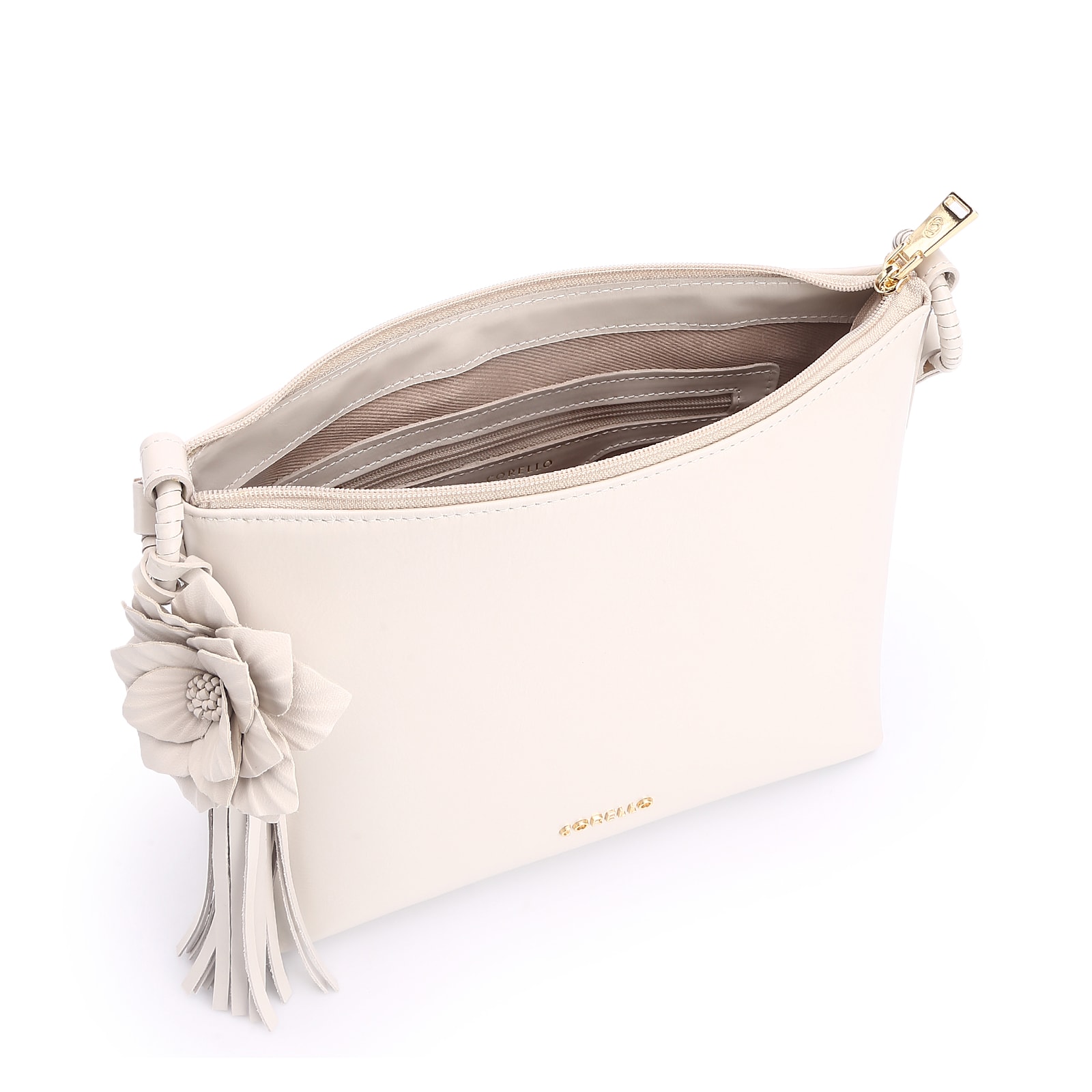 Bolsa Transversal Flor Couro Off White