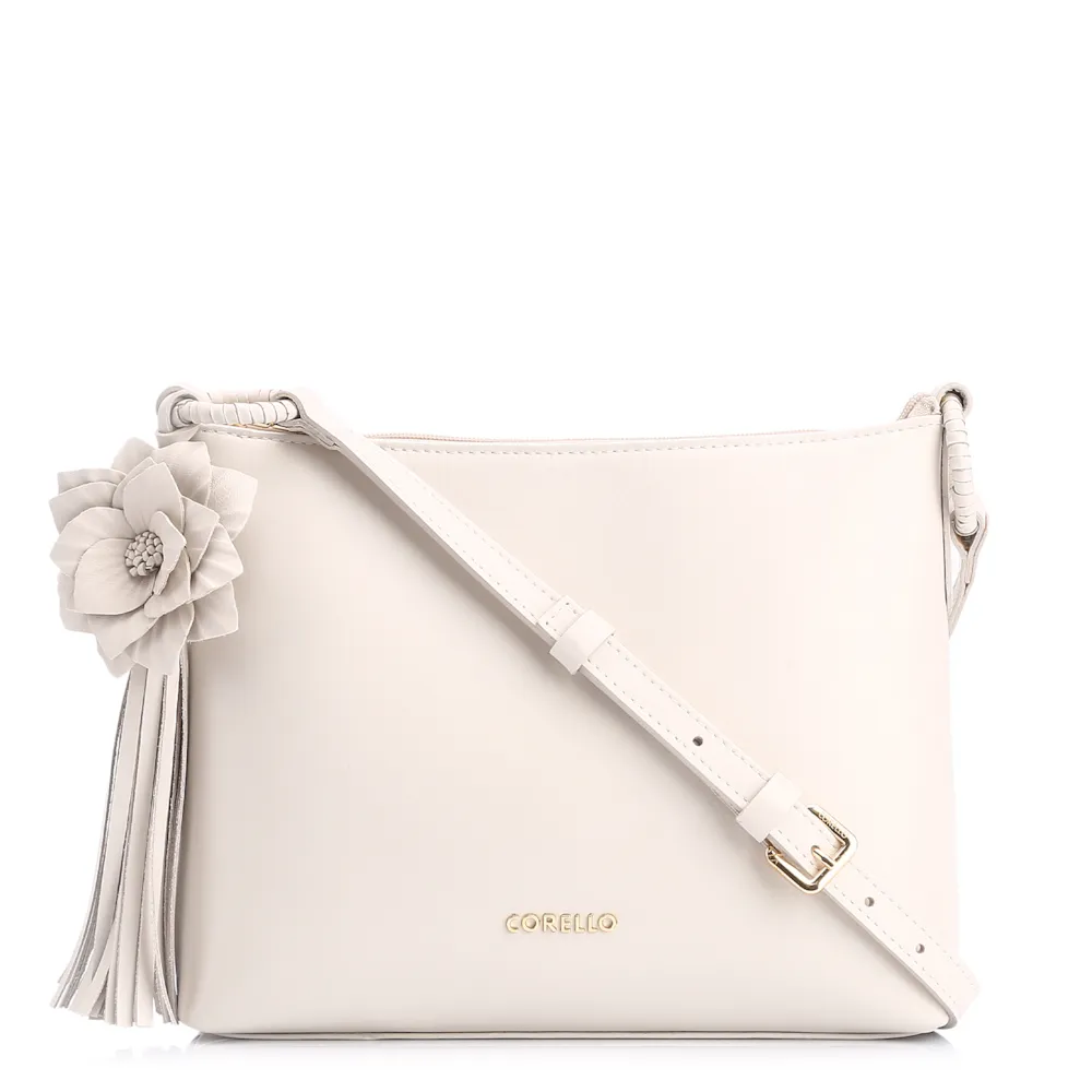Bolsa Transversal Flor Couro Off White