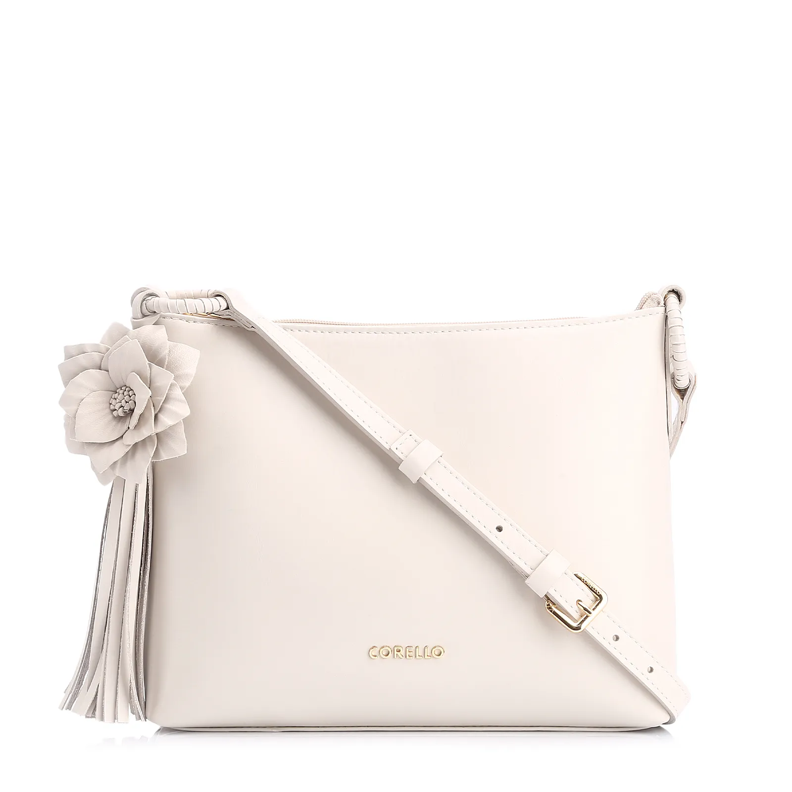 Bolsa Transversal Flor Couro Off White
