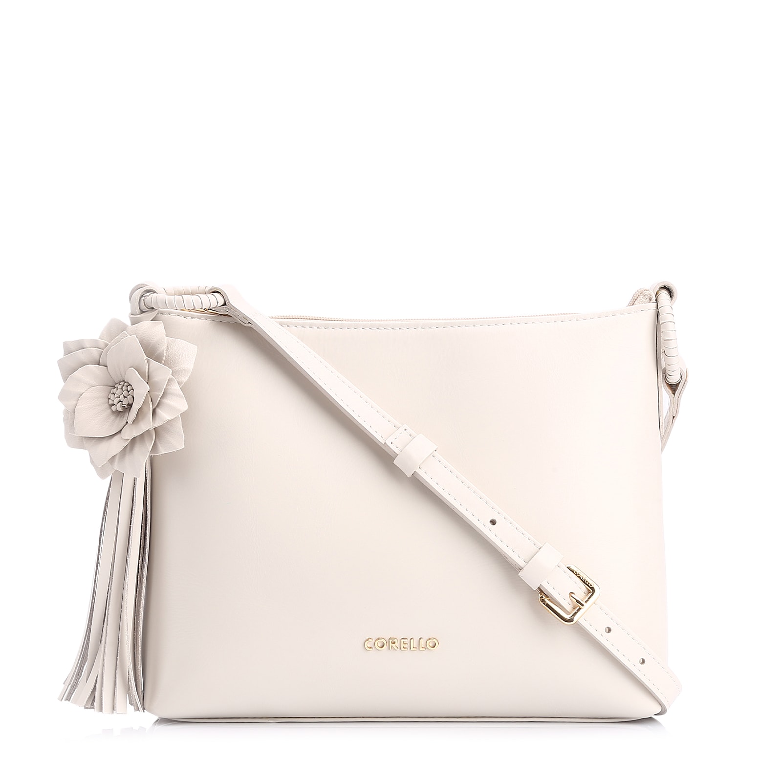 Bolsa Transversal Flor Couro Off White