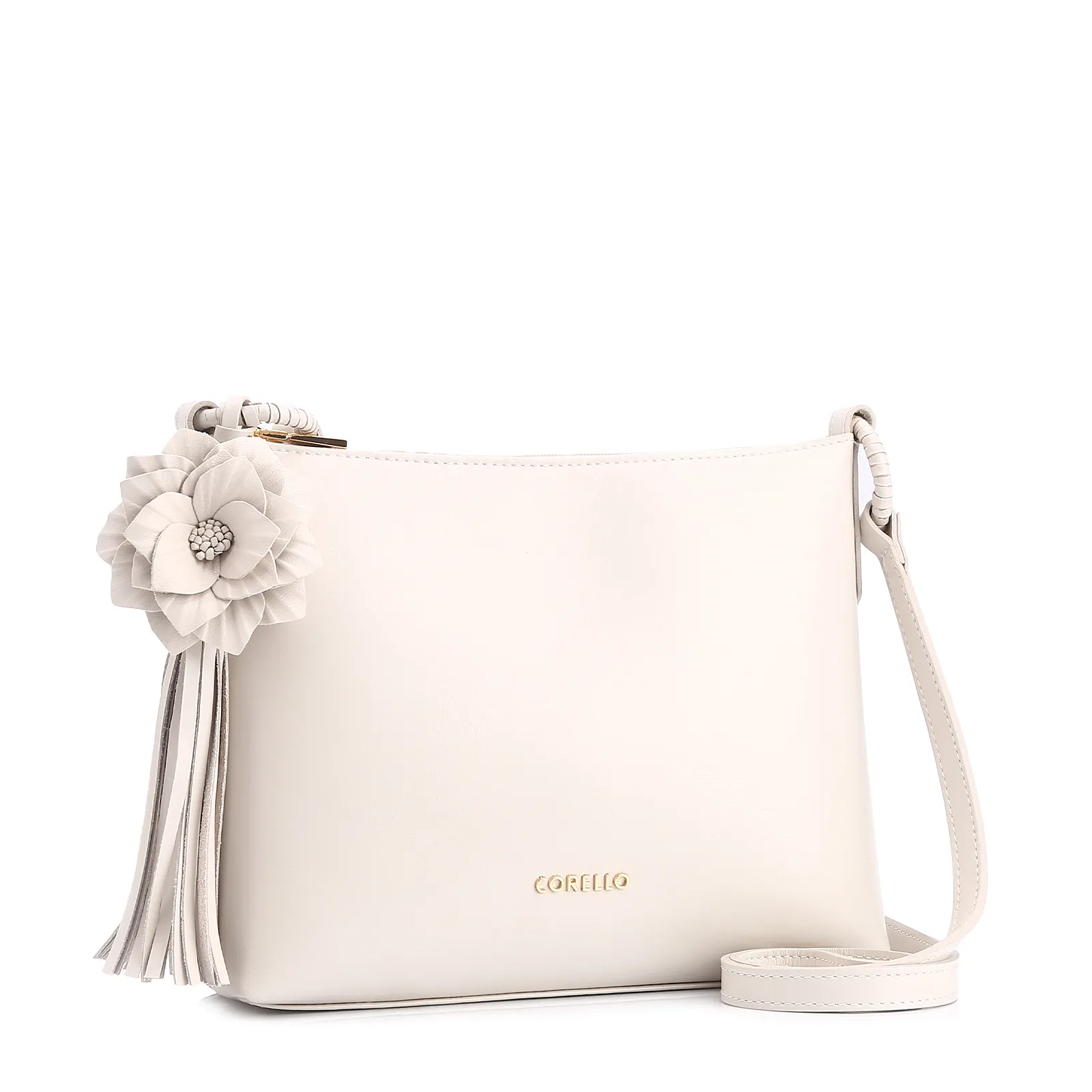 Bolsa Transversal Flor Couro Off White