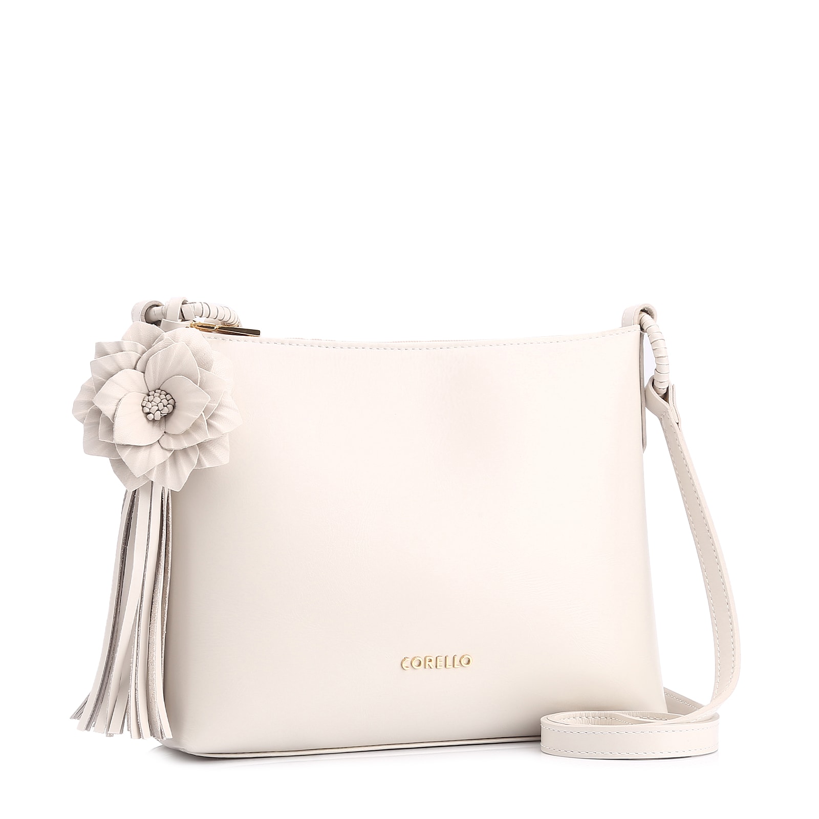 Bolsa Transversal Flor Couro Off White