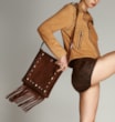 Bolsa Transversal Franjas Couro Camurça/Couro Marrom Escuro - imagem 2