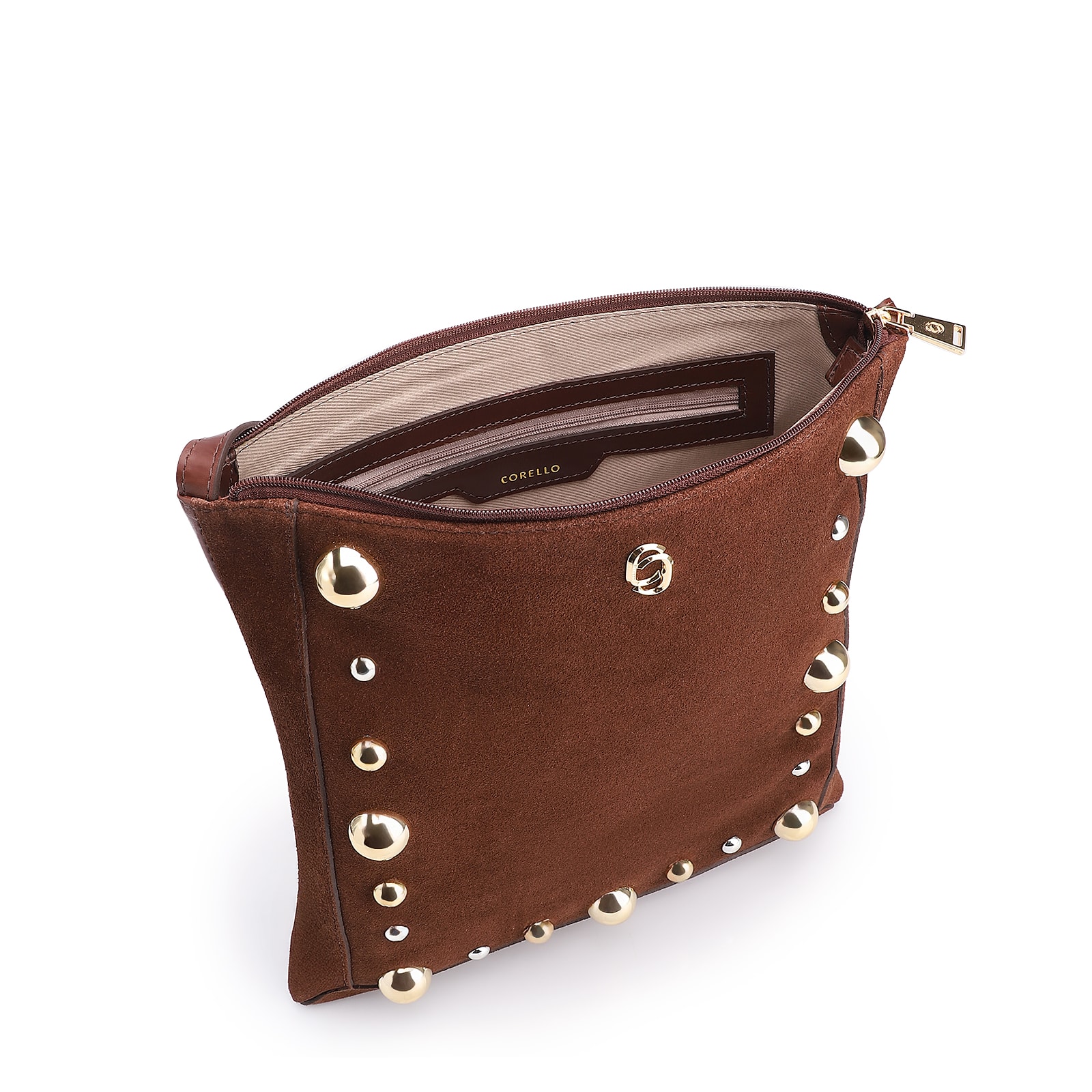 Bolsa Transversal Franjas Couro Camurça/Couro Marrom Escuro