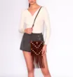 Bolsa Transversal Franjas Couro Camurça/Couro Marrom Escuro - imagem 9