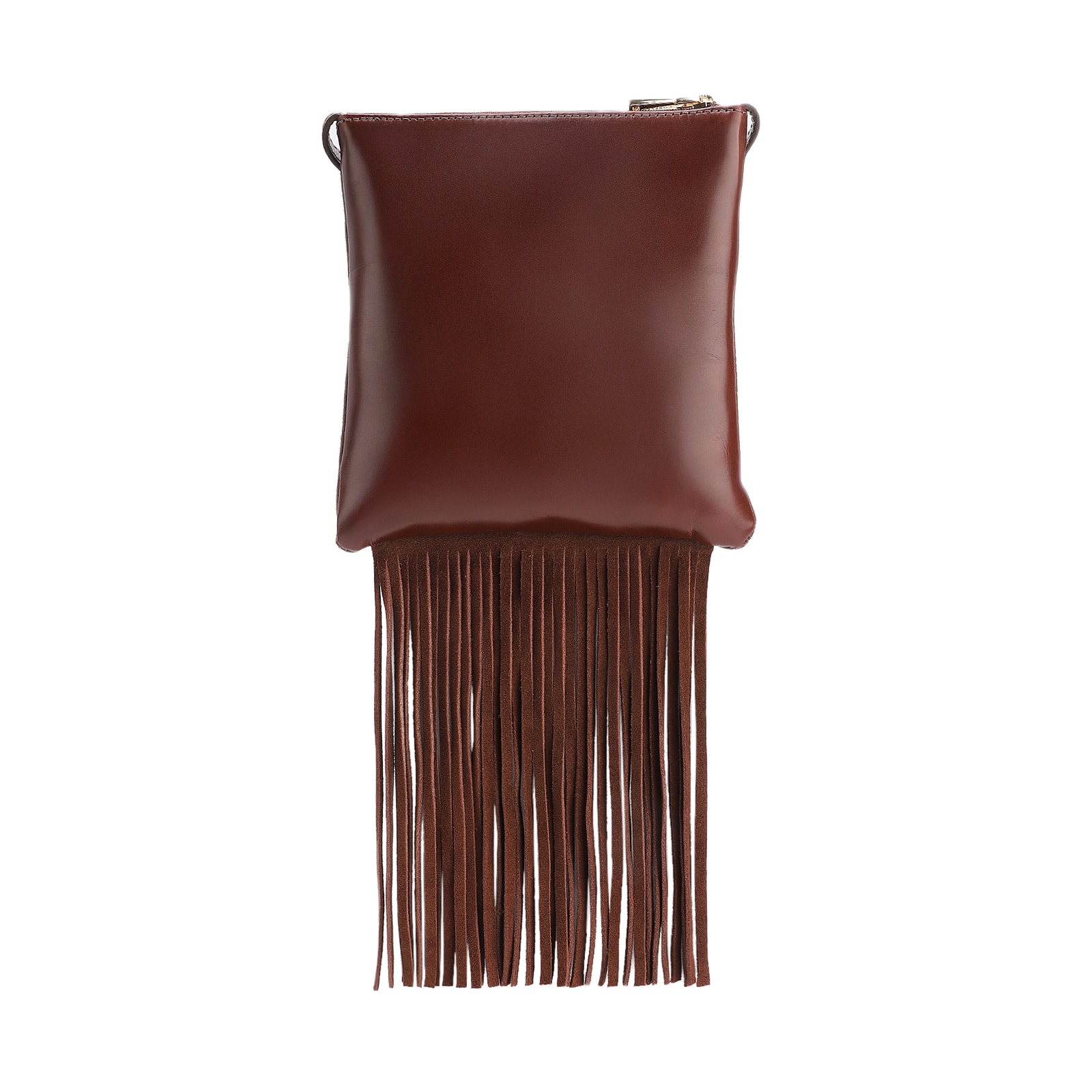 Bolsa Transversal Franjas Couro Camurça/Couro Marrom Escuro