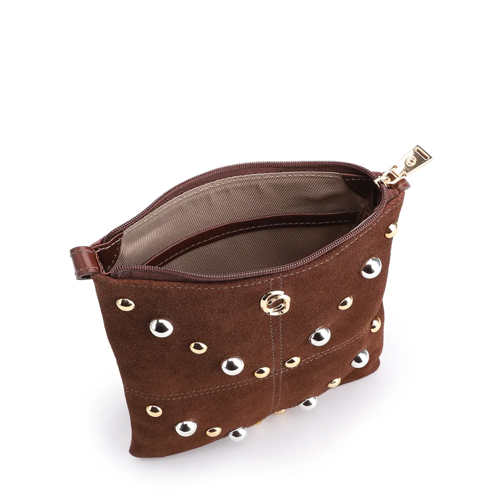 Bolsa Transversal Franjas Couro Camurça/Couro Marrom Escuro - imagem 5