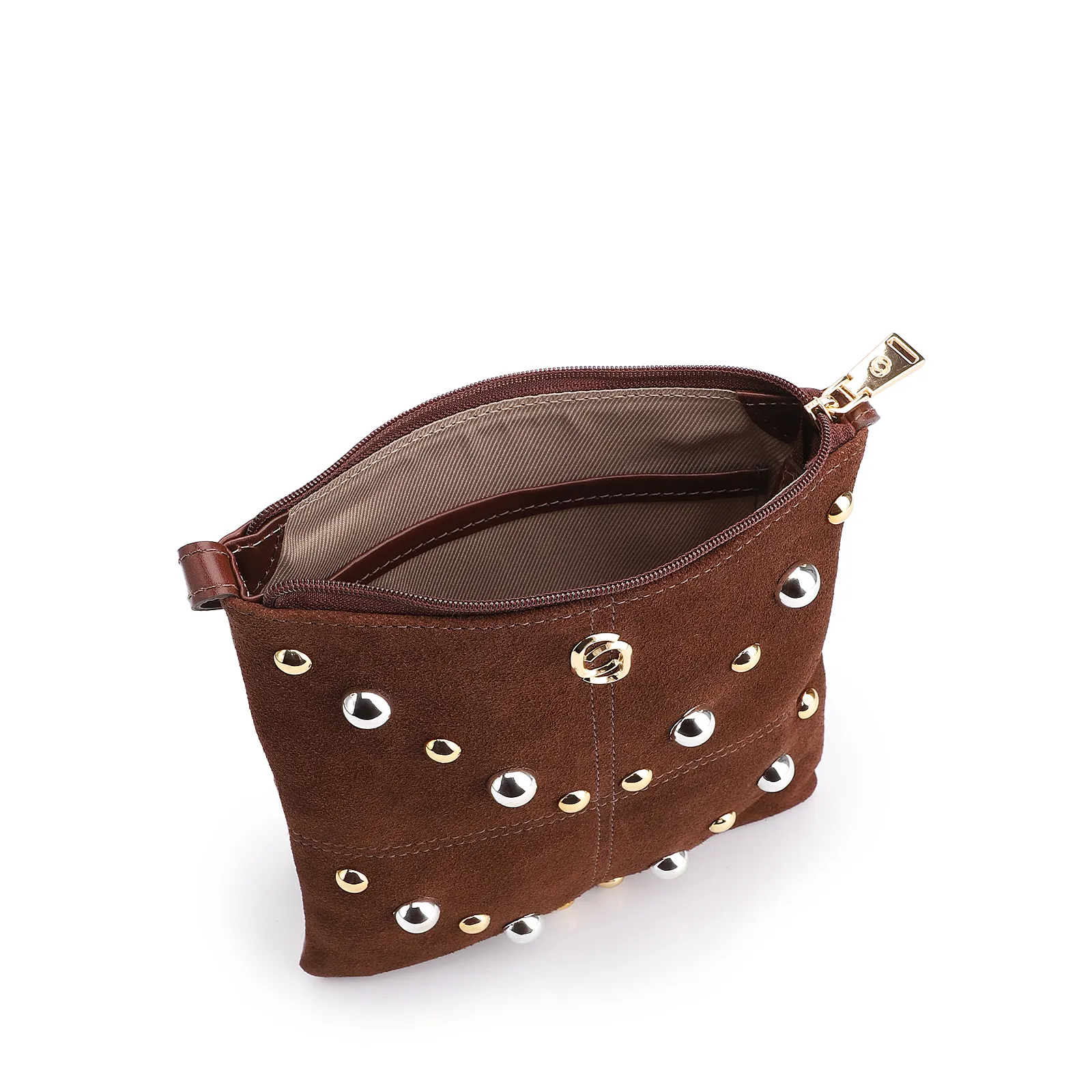 Bolsa Transversal Franjas Couro Camurça/Couro Marrom Escuro
