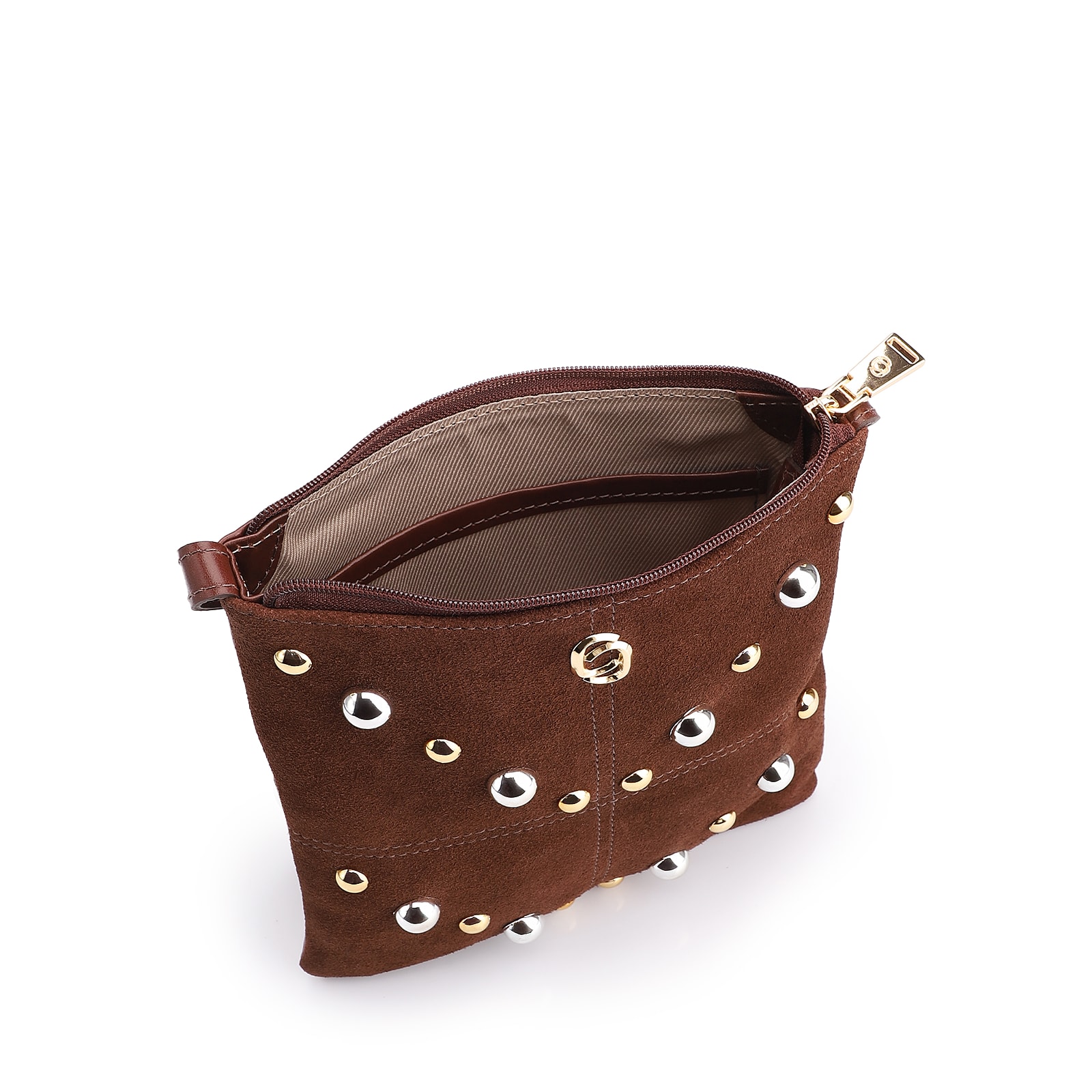 Bolsa Transversal Franjas Couro Camurça/Couro Marrom Escuro