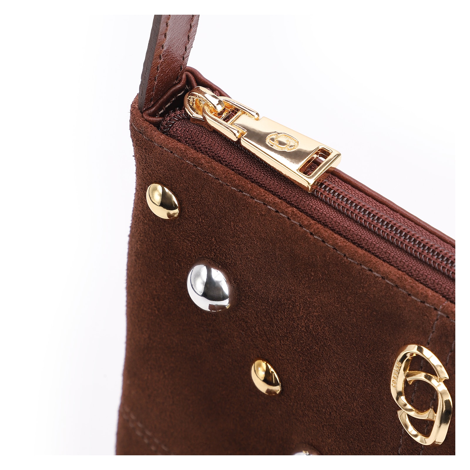 Bolsa Transversal Franjas Couro Camurça/Couro Marrom Escuro