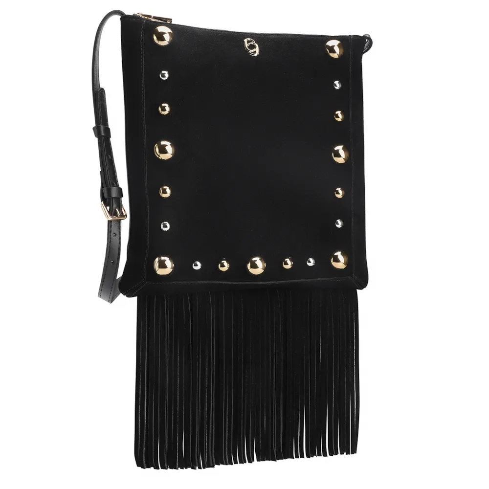 Bolsa Transversal Franjas Couro Camurça/Couro Preto - imagem 3