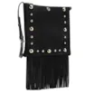 Bolsa Transversal Franjas Couro Camurça/Couro Preto - imagem 3