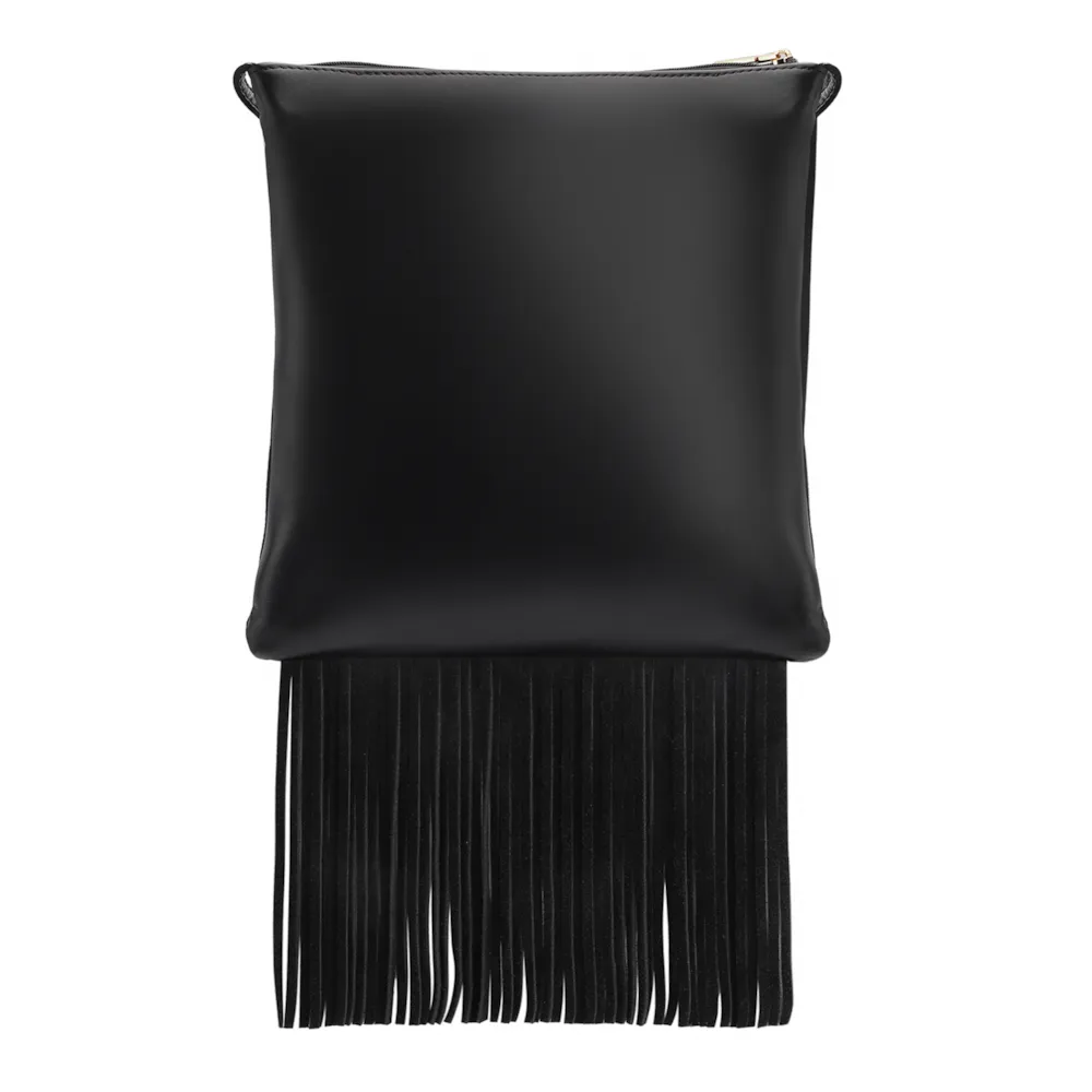 Bolsa Transversal Franjas Couro Camurça/Couro Preto - imagem 4