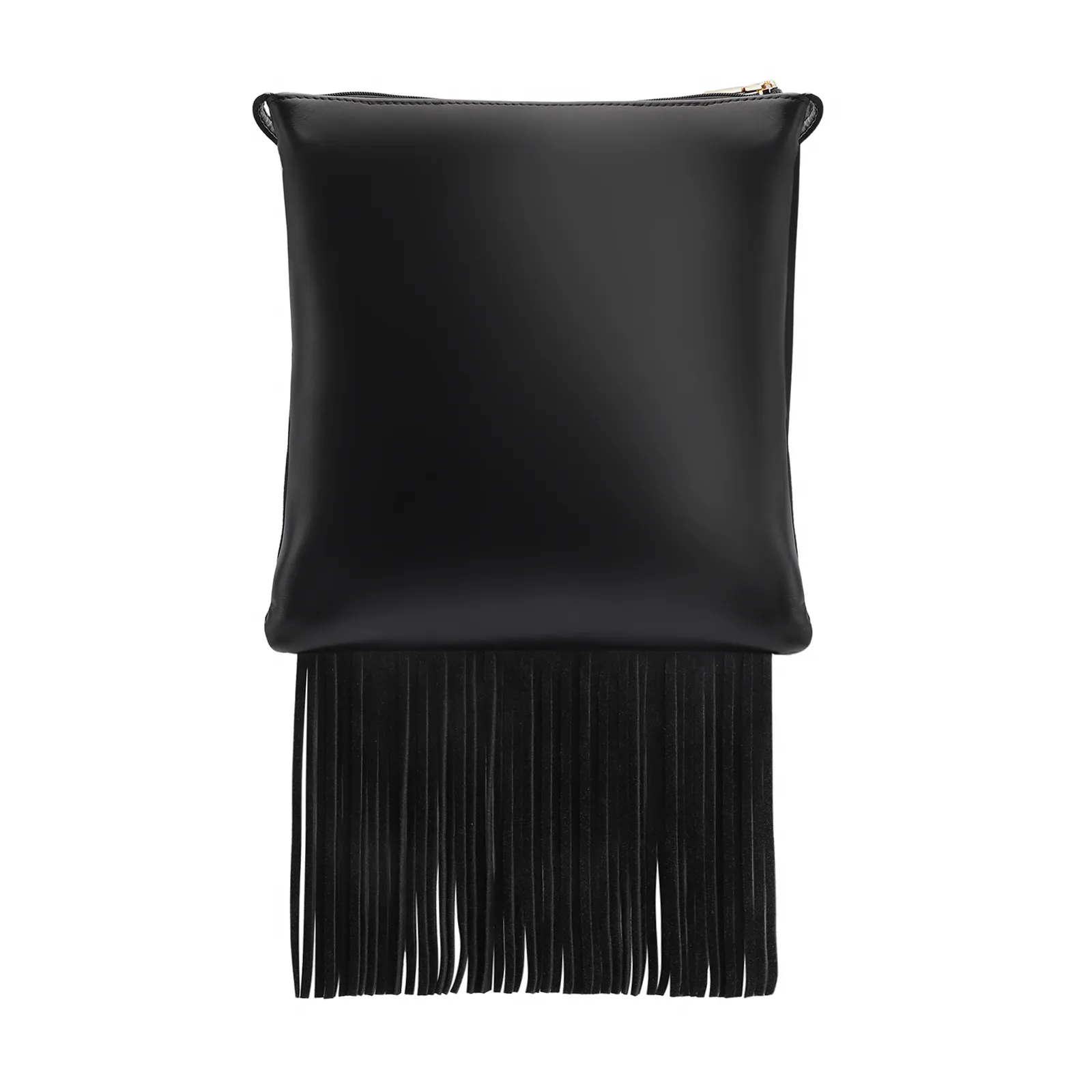 Bolsa Transversal Franjas Couro Camurça/Couro Preto