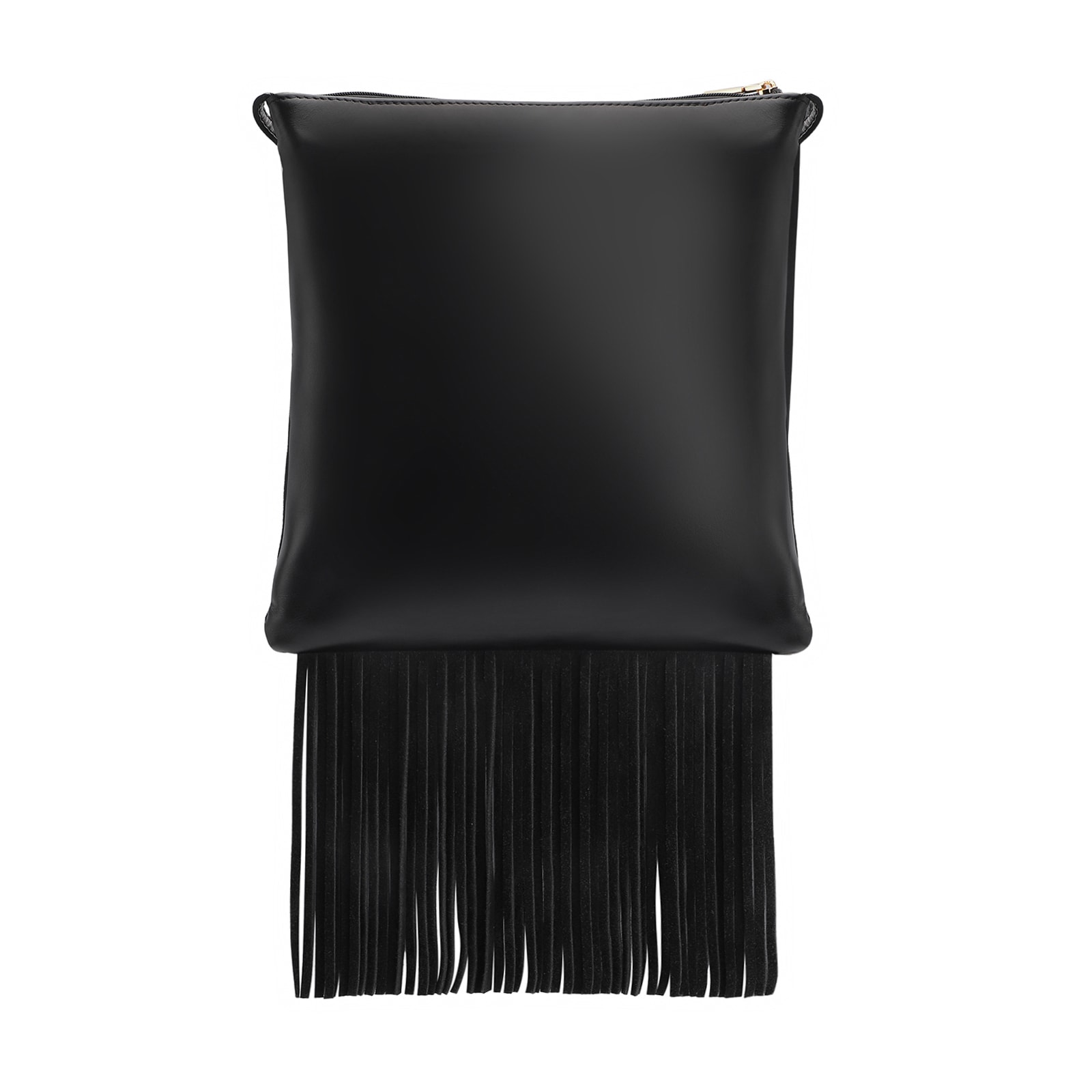 Bolsa Transversal Franjas Couro Camurça/Couro Preto
