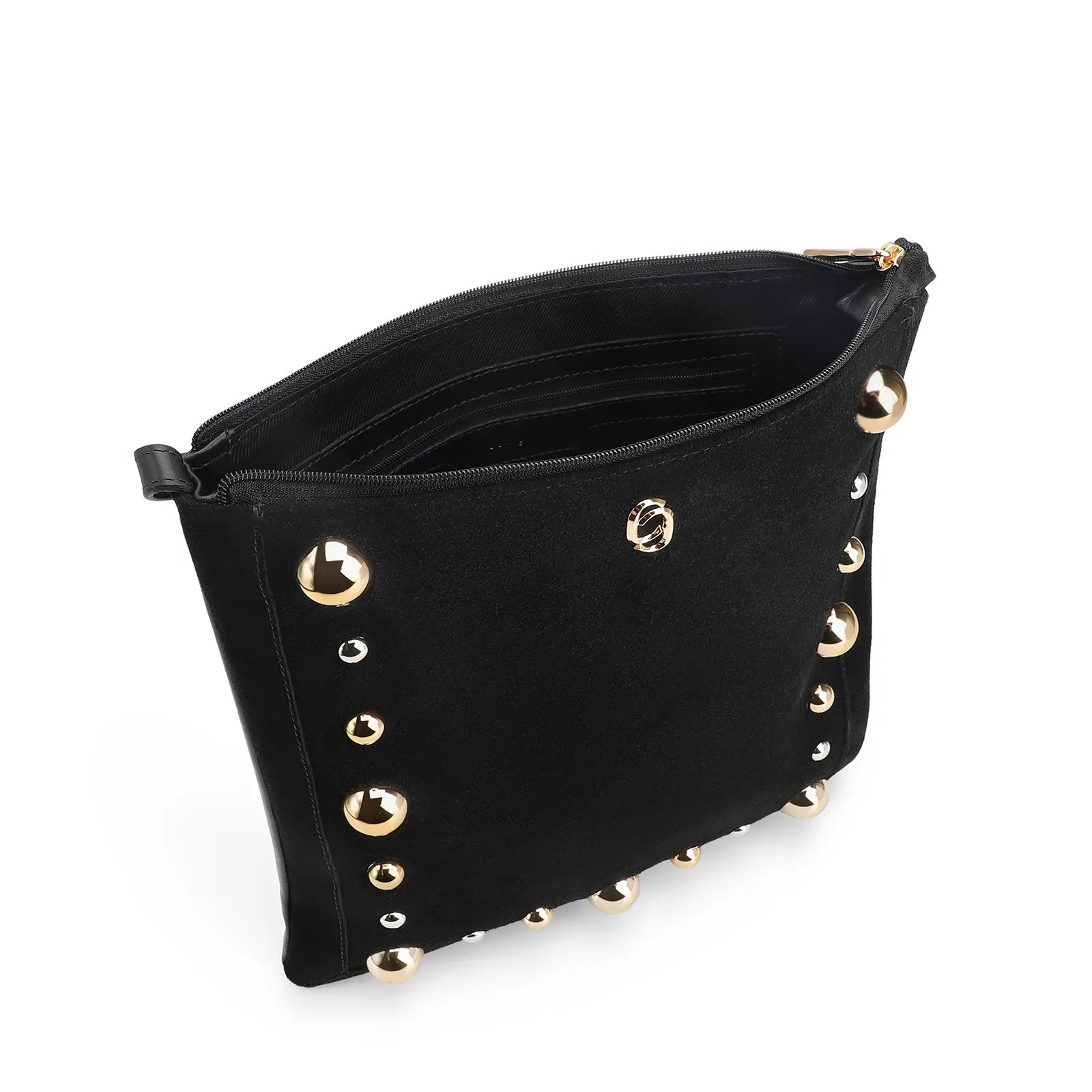 Bolsa Transversal Franjas Couro Camurça/Couro Preto