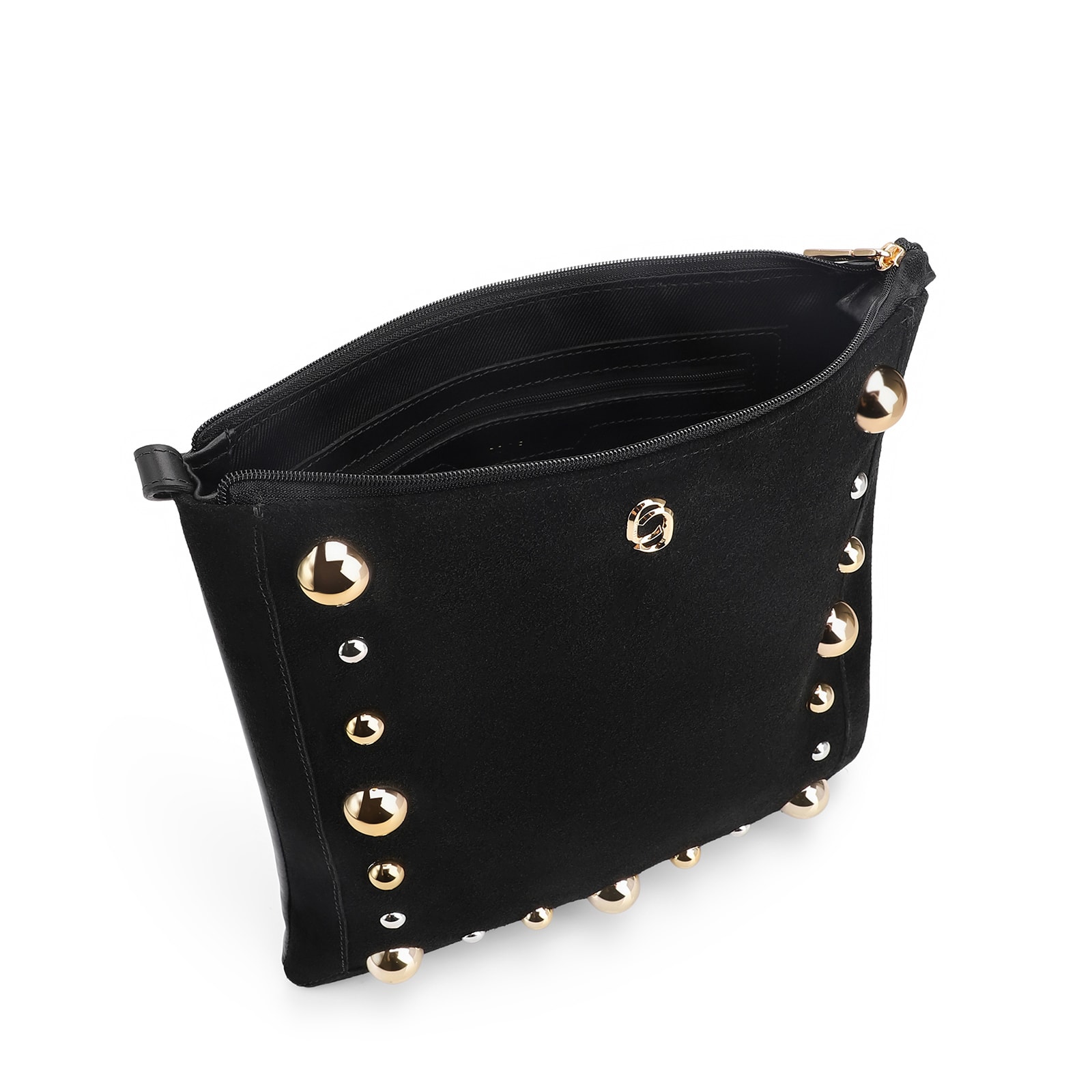 Bolsa Transversal Franjas Couro Camurça/Couro Preto