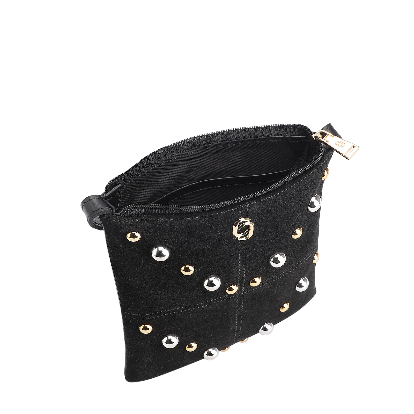 Bolsa Transversal Franjas Couro Camurça/Couro Preto