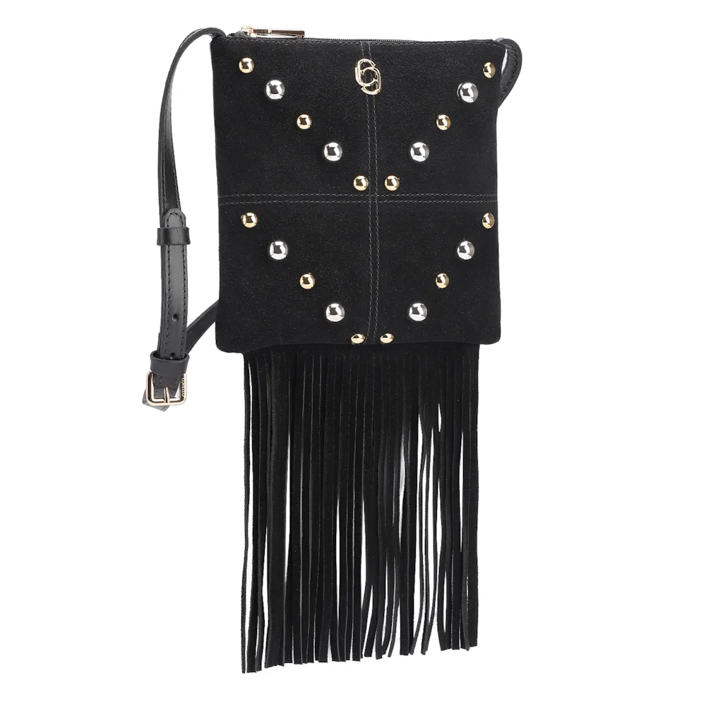 Bolsa Transversal Franjas Couro Camurça/Couro Preto - imagem 2