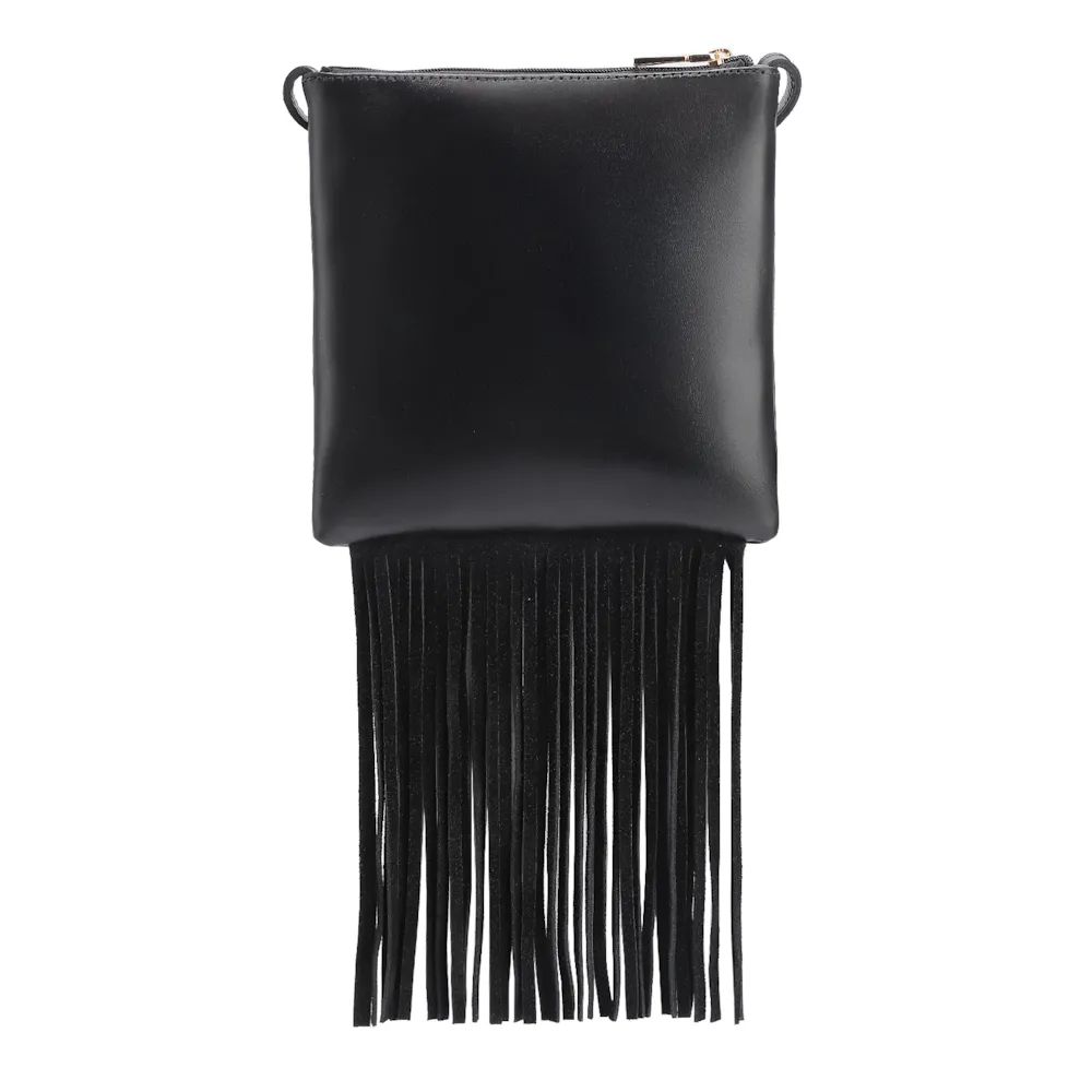 Bolsa Transversal Franjas Couro Camurça/Couro Preto - imagem 3