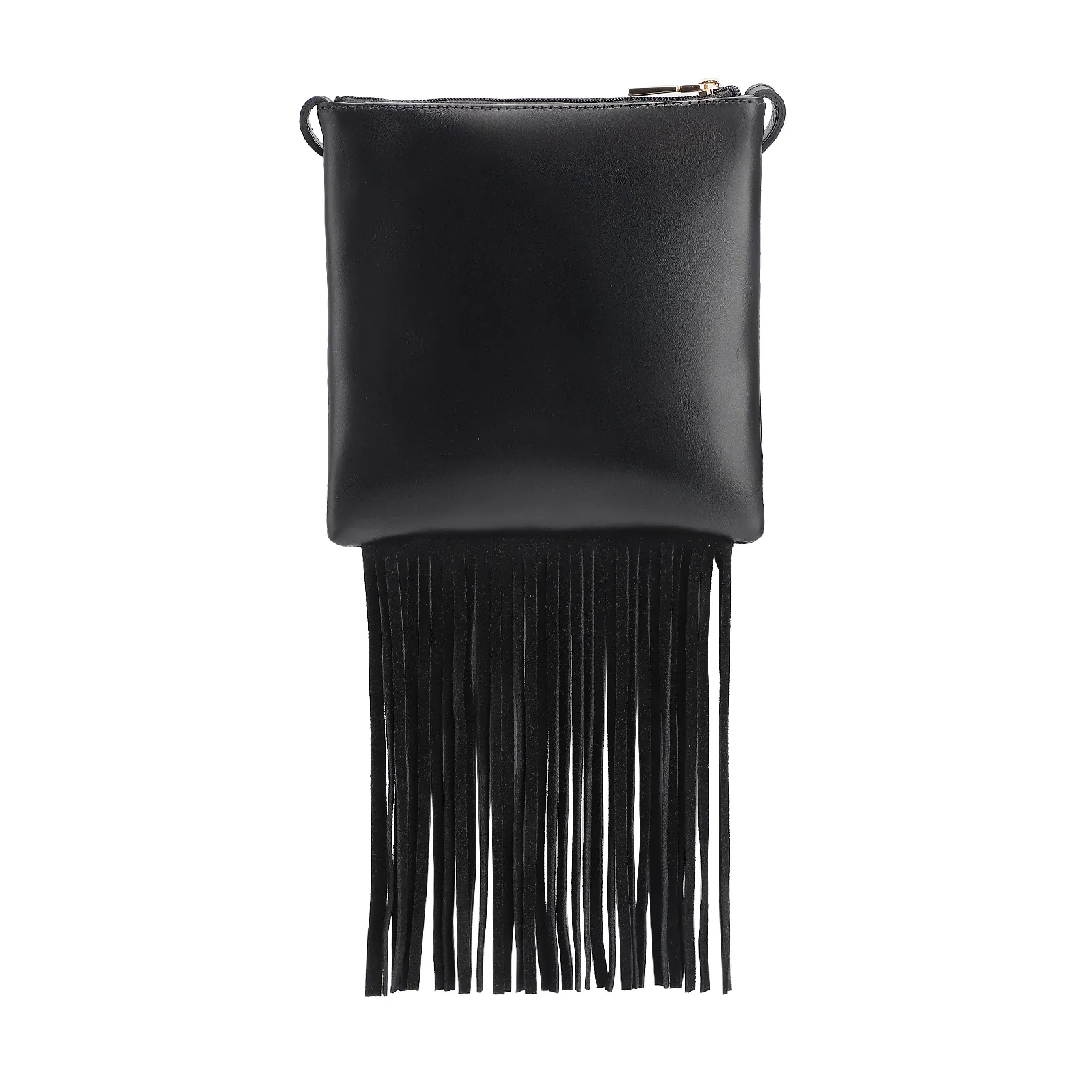 Bolsa Transversal Franjas Couro Camurça/Couro Preto