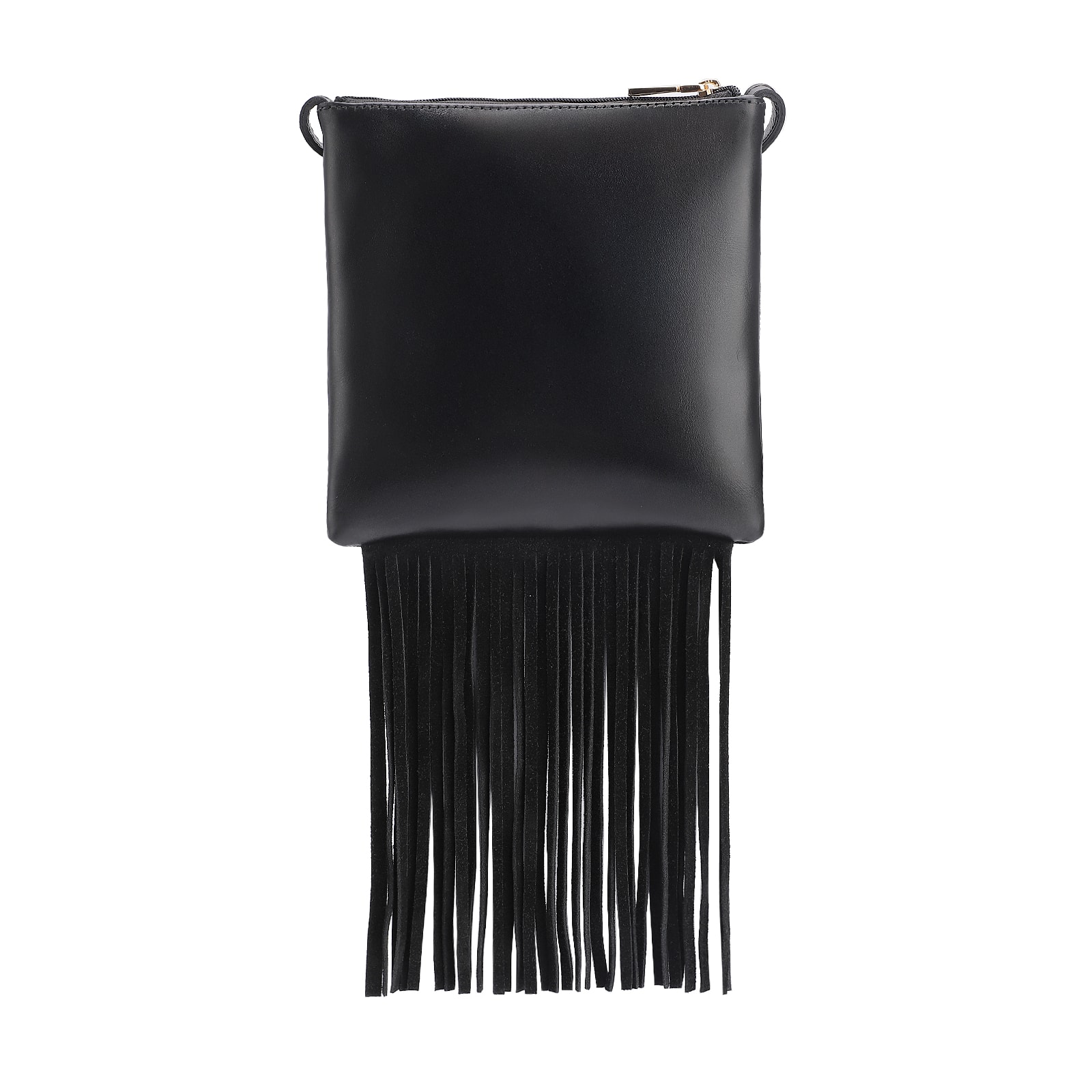 Bolsa Transversal Franjas Couro Camurça/Couro Preto