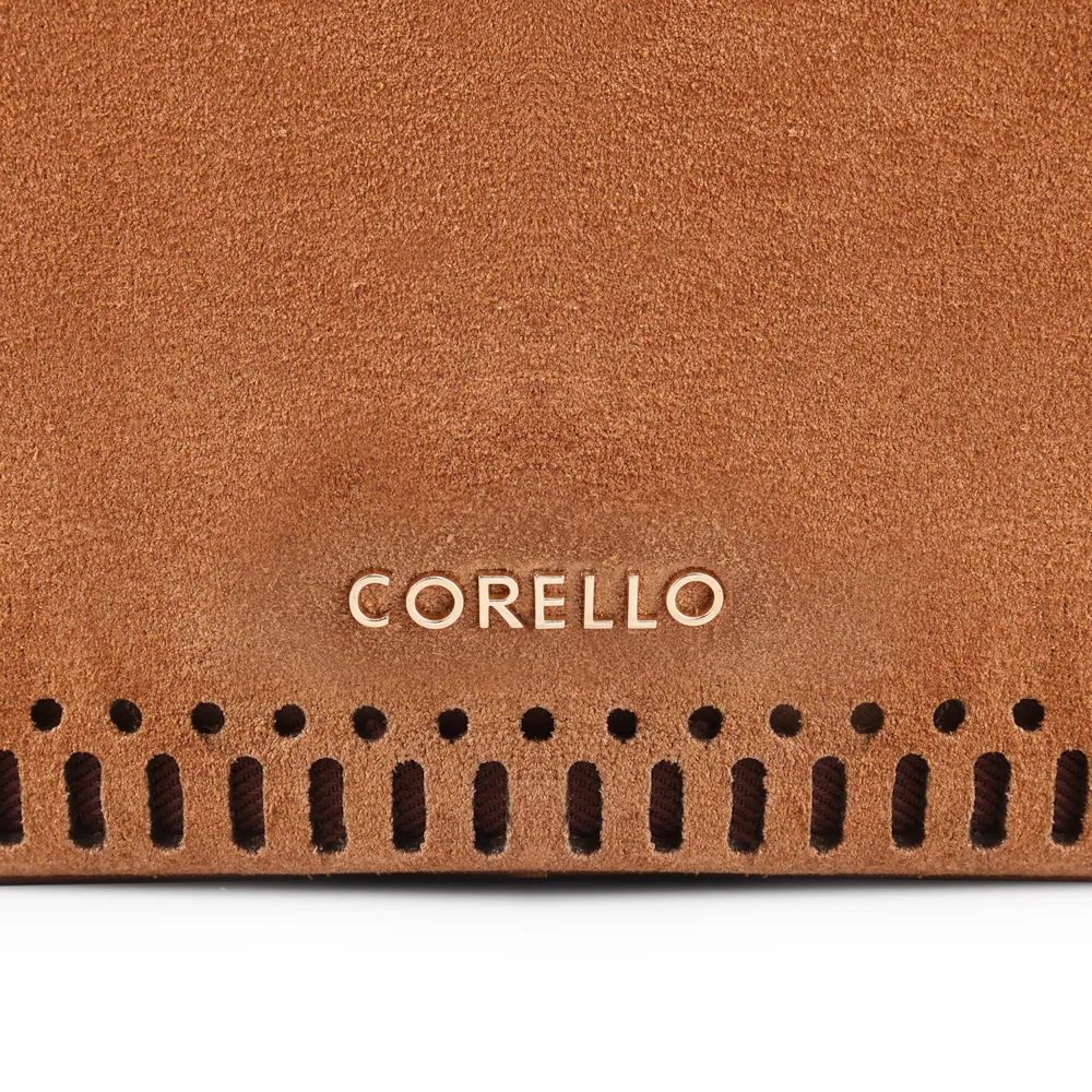 Bolsa Transversal Laser Cut Couro Camurça/Couro Marrom Claro - imagem 7