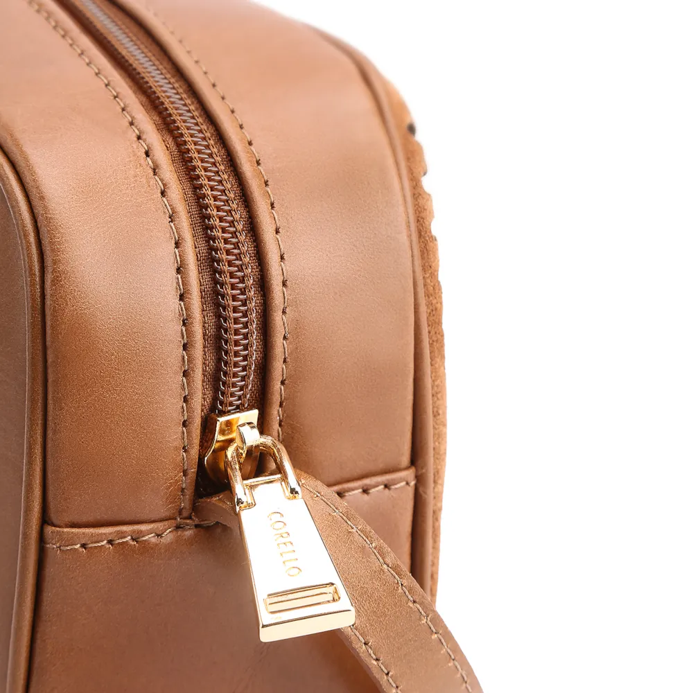 Bolsa Transversal Laser Cut Couro Camurça/Couro Marrom Claro - imagem 8