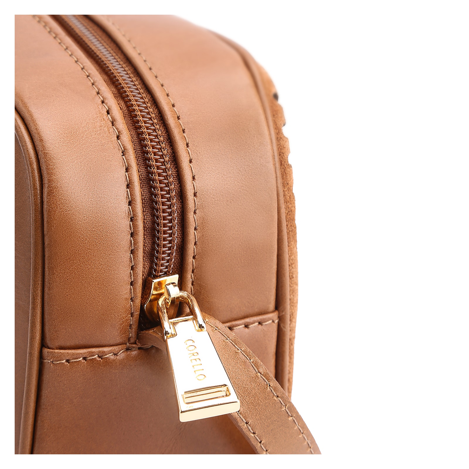 Bolsa Transversal Laser Cut Couro Camurça/Couro Marrom Claro
